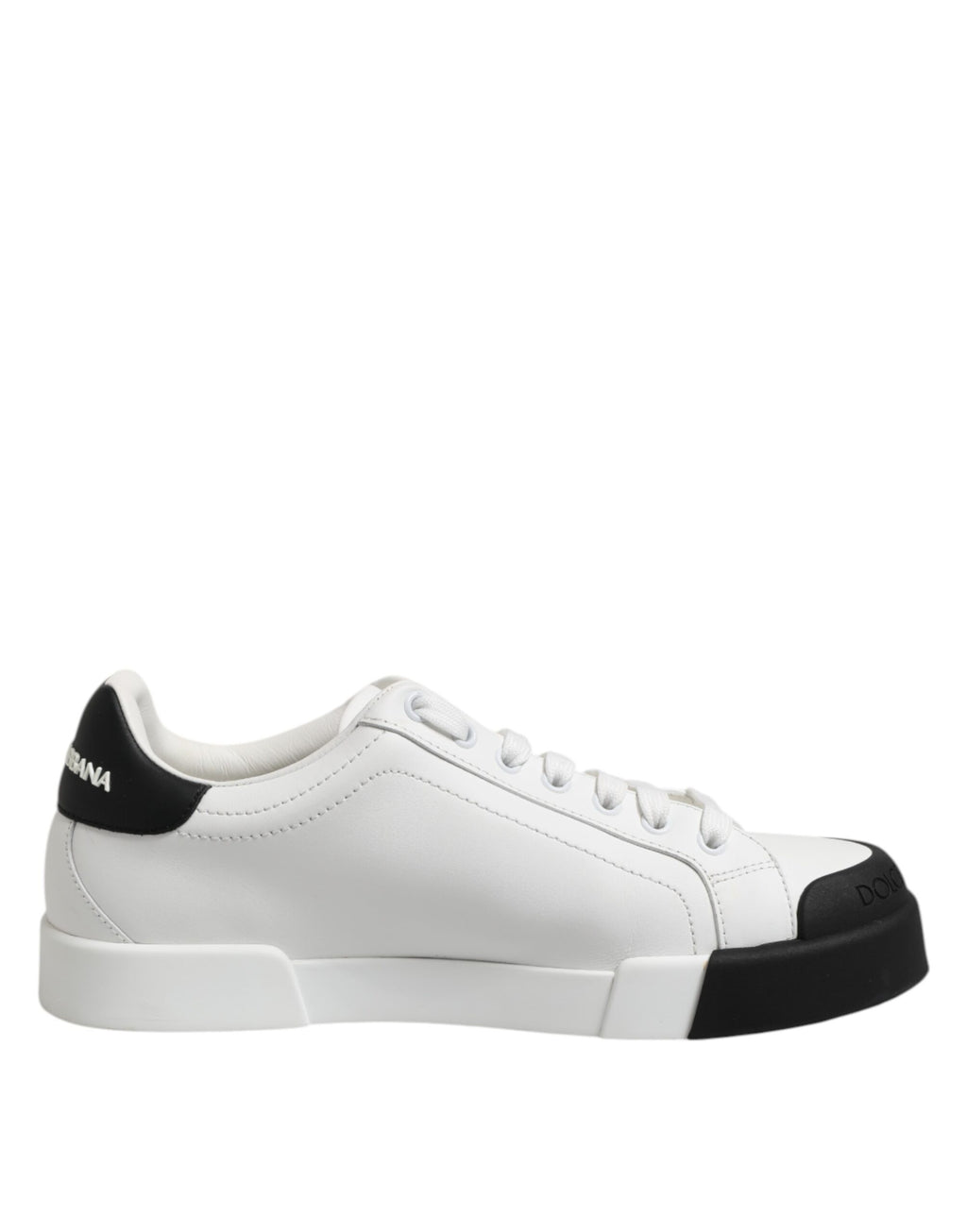 Dolce & Gabbana White Black Leather Lace Up Sneakers Shoes
