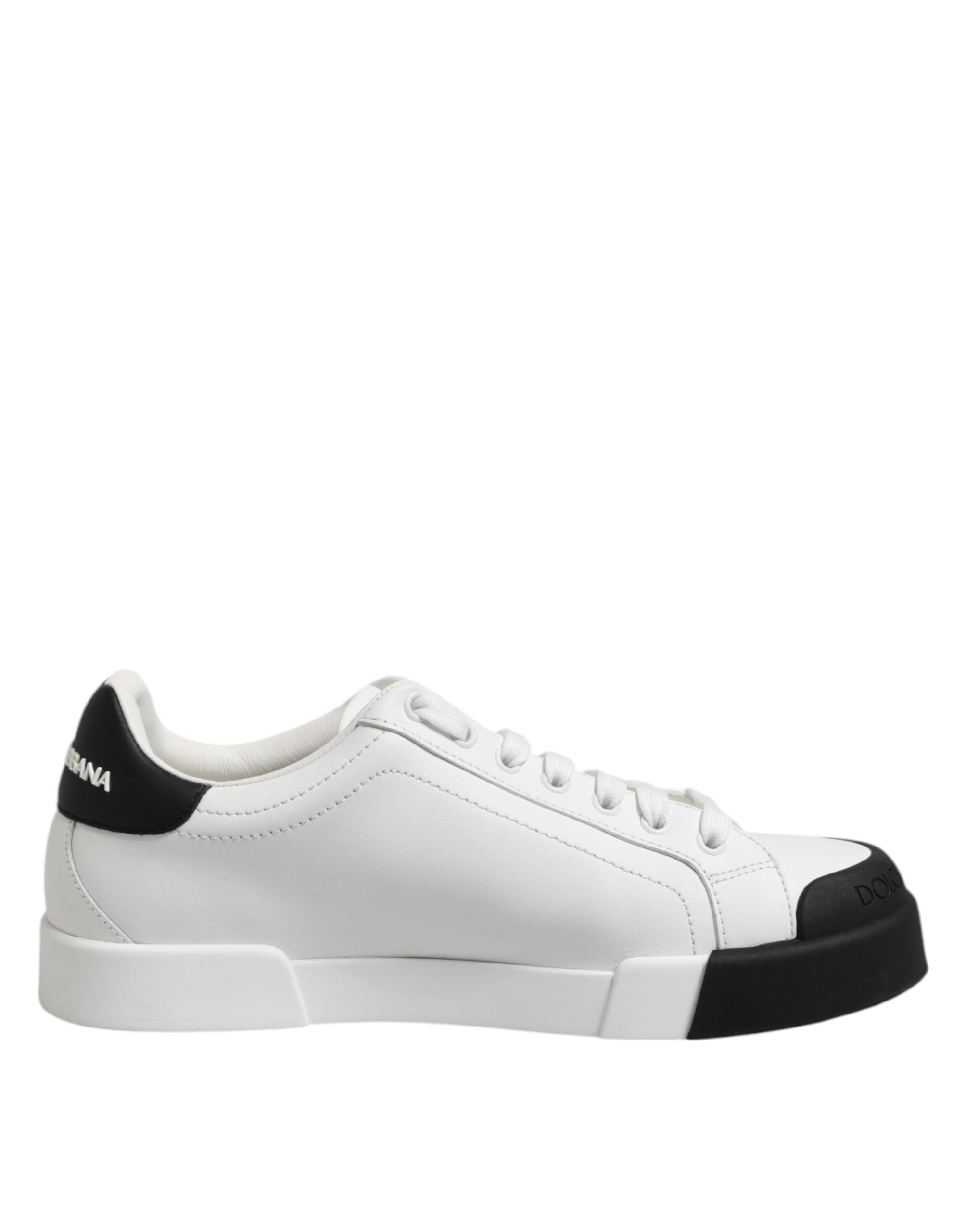 Dolce & Gabbana White Black Leather Lace Up Sneakers Shoes