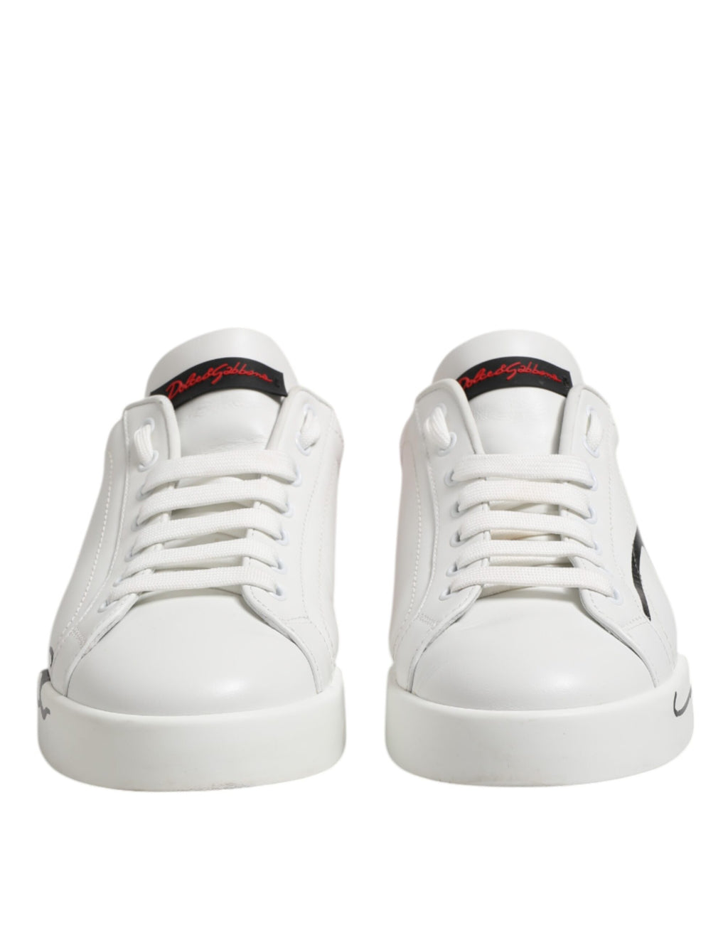Dolce & Gabbana White Red Logo Low Top Leather Sneakers Shoes