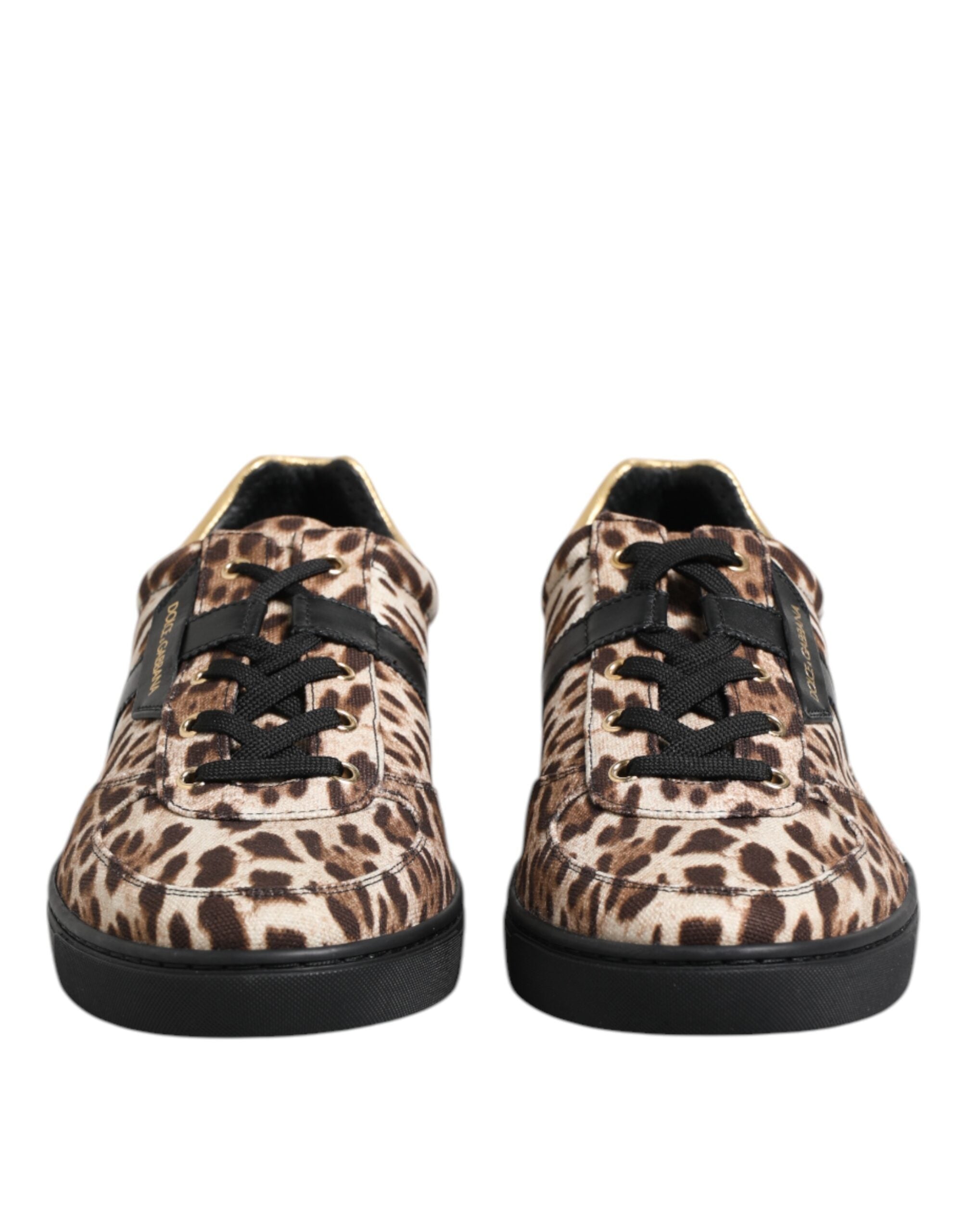 Dolce & Gabbana Brown Leopard Logo Print Cotton Sneakers Shoes