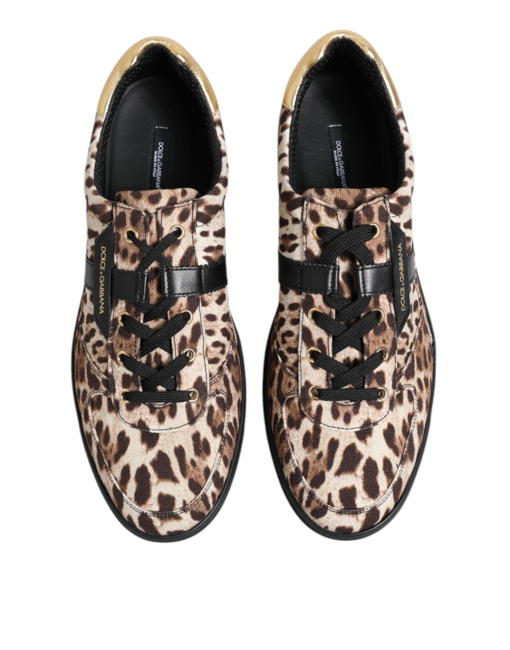 Dolce & Gabbana Brown Leopard Logo Print Cotton Sneakers Shoes