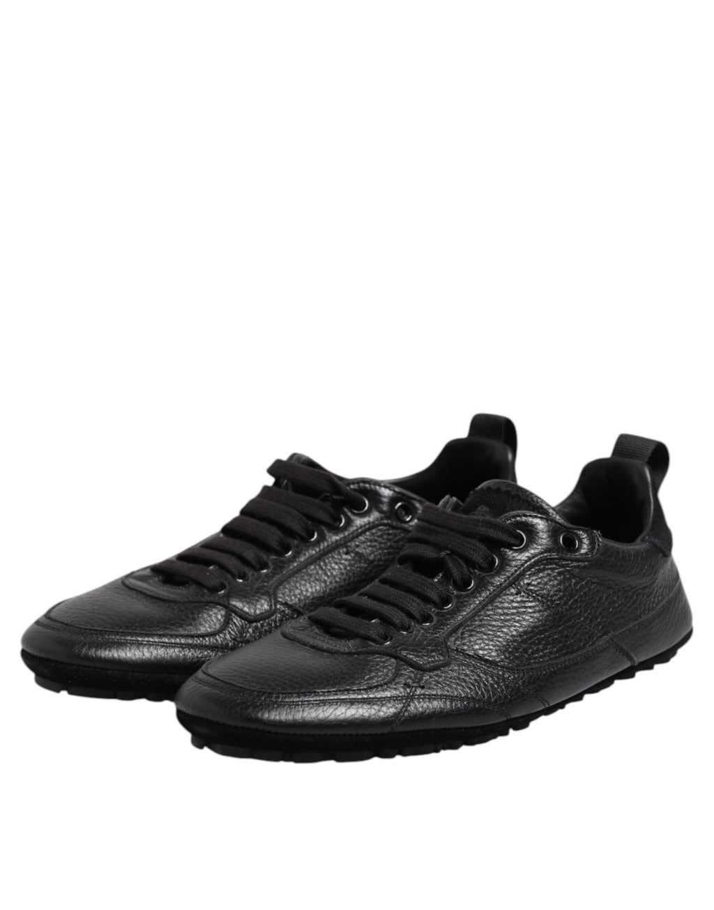 Dolce & Gabbana Black Leather Lace Up Low Top Sneakers Shoes
