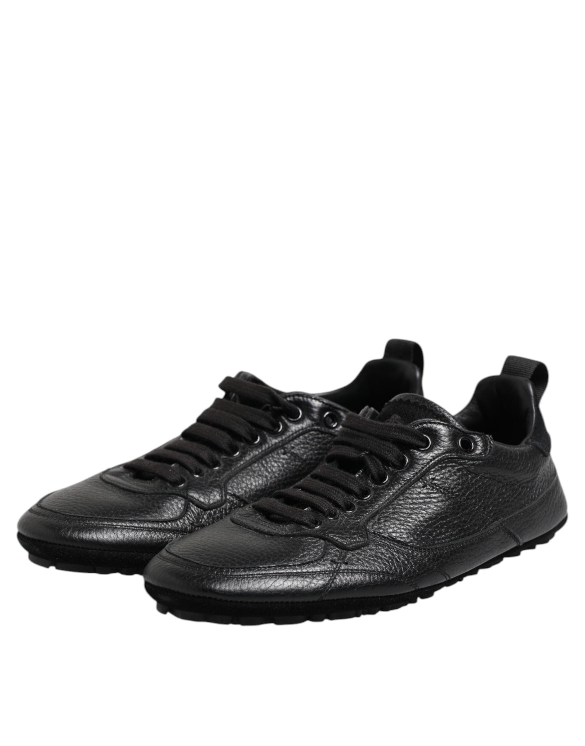 Dolce & Gabbana Black Leather Lace Up Low Top Sneakers Shoes
