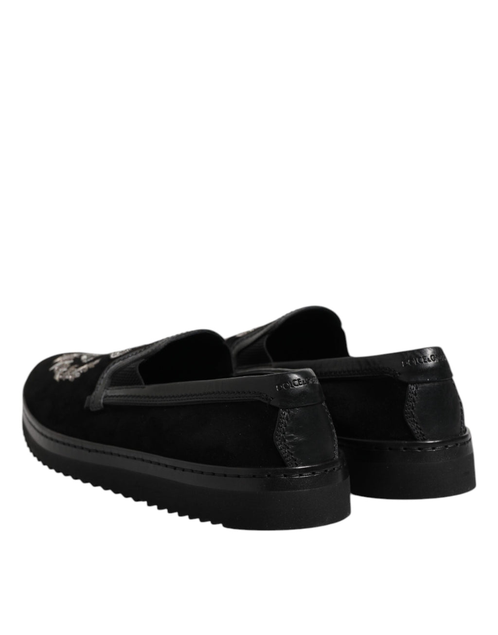 Dolce & Gabbana Black Embroidered Crown Loafers Shoes