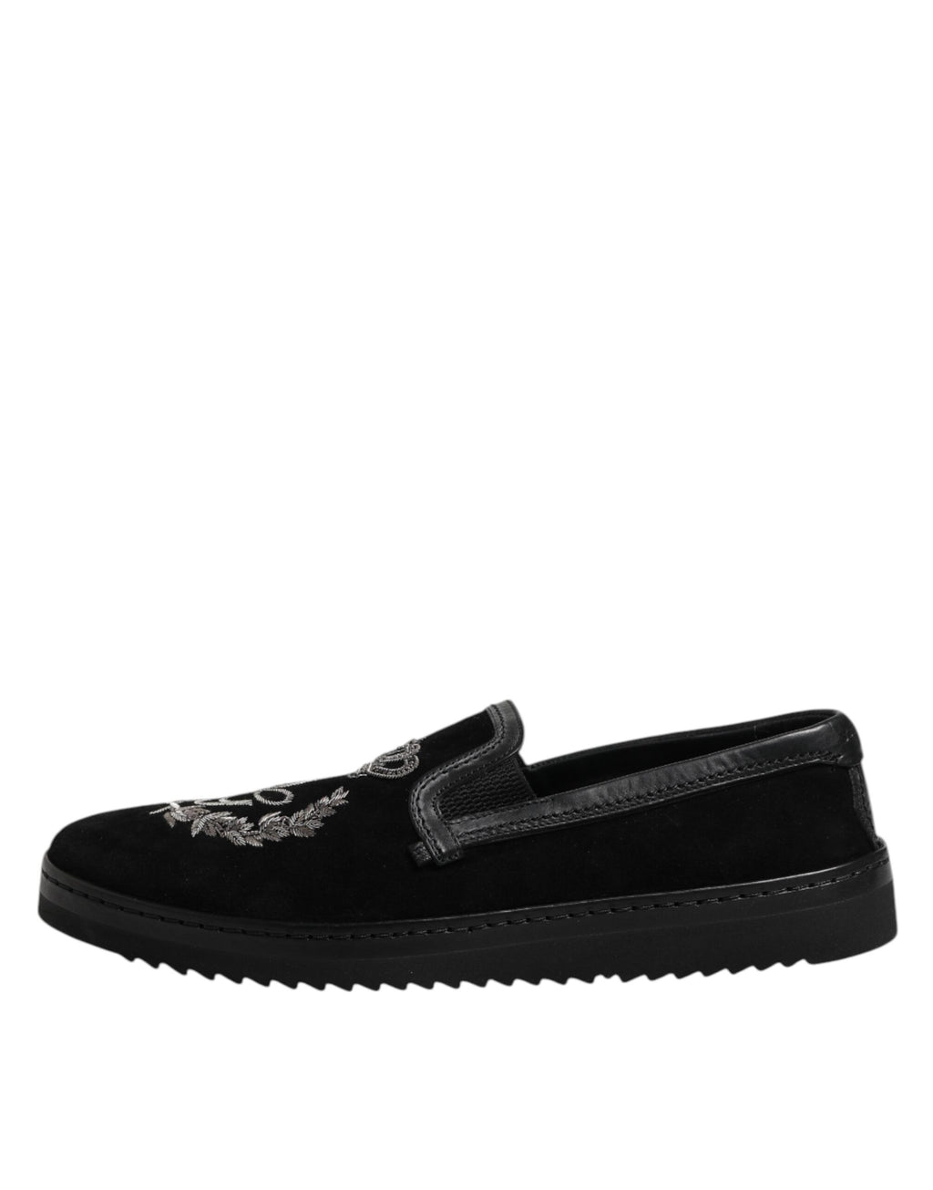 Dolce & Gabbana Black Embroidered Crown Loafers Shoes