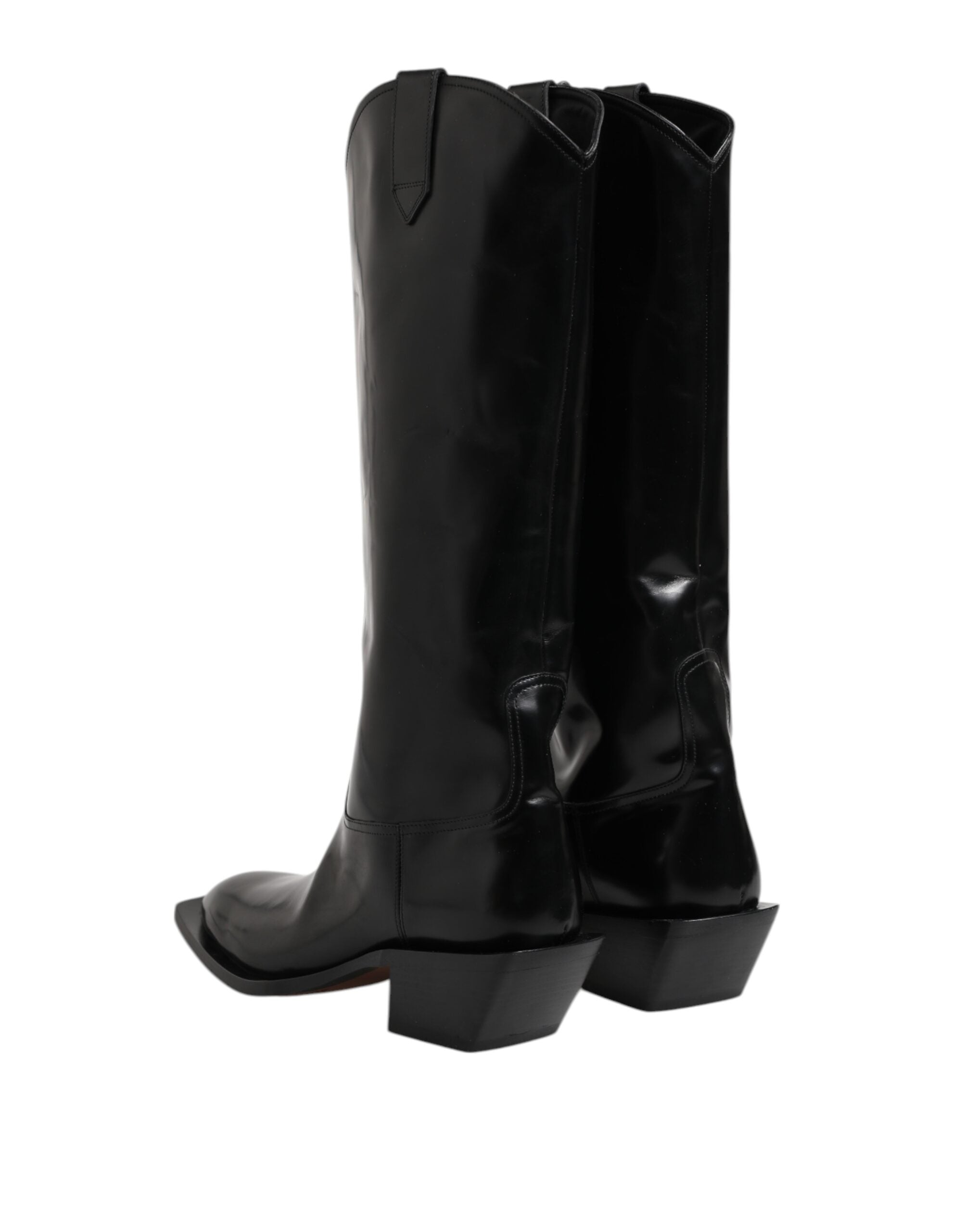 Dolce & Gabbana Black Calfskin Leather Logo High Boots Shoes