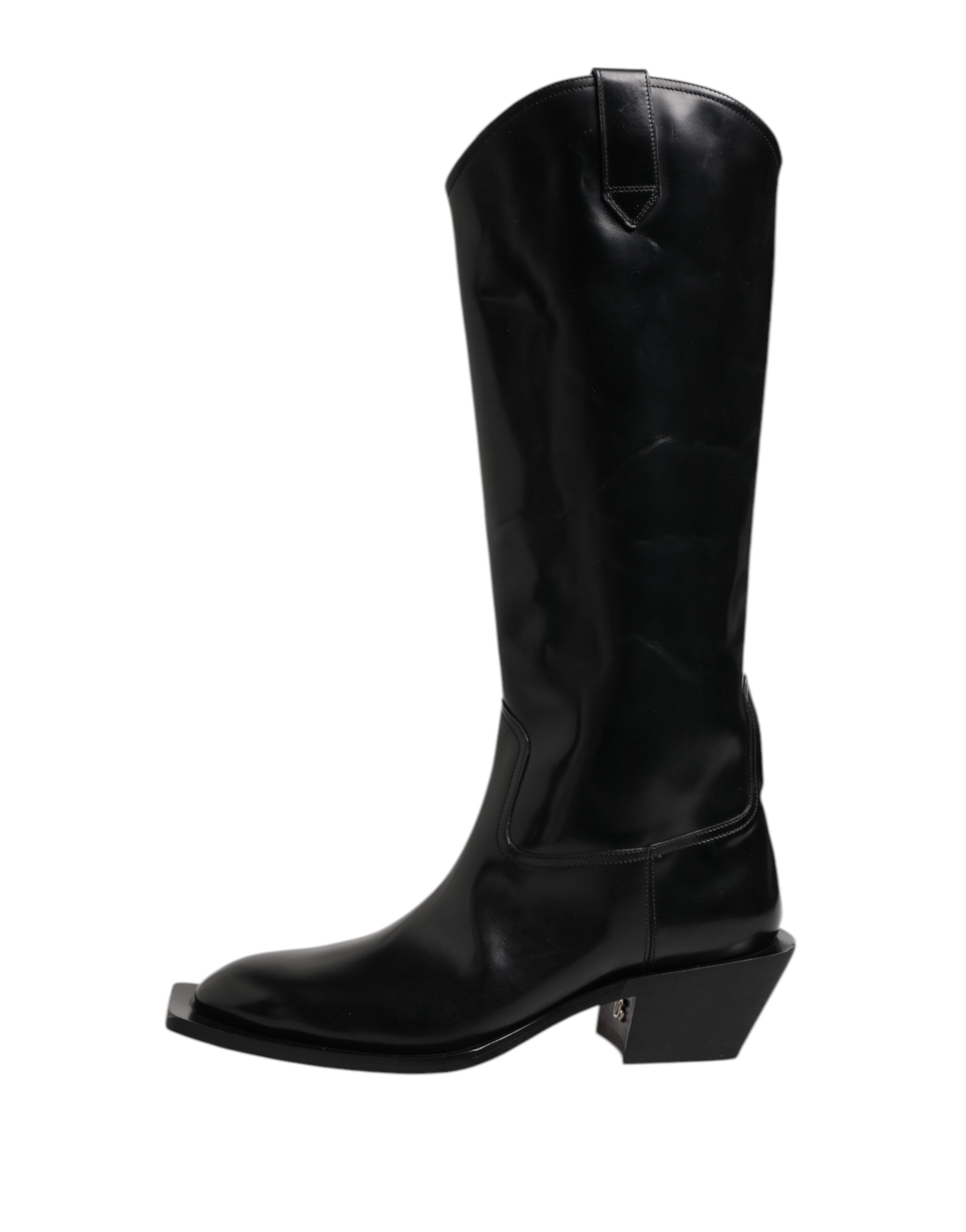 Dolce & Gabbana Black Calfskin Leather Logo High Boots Shoes