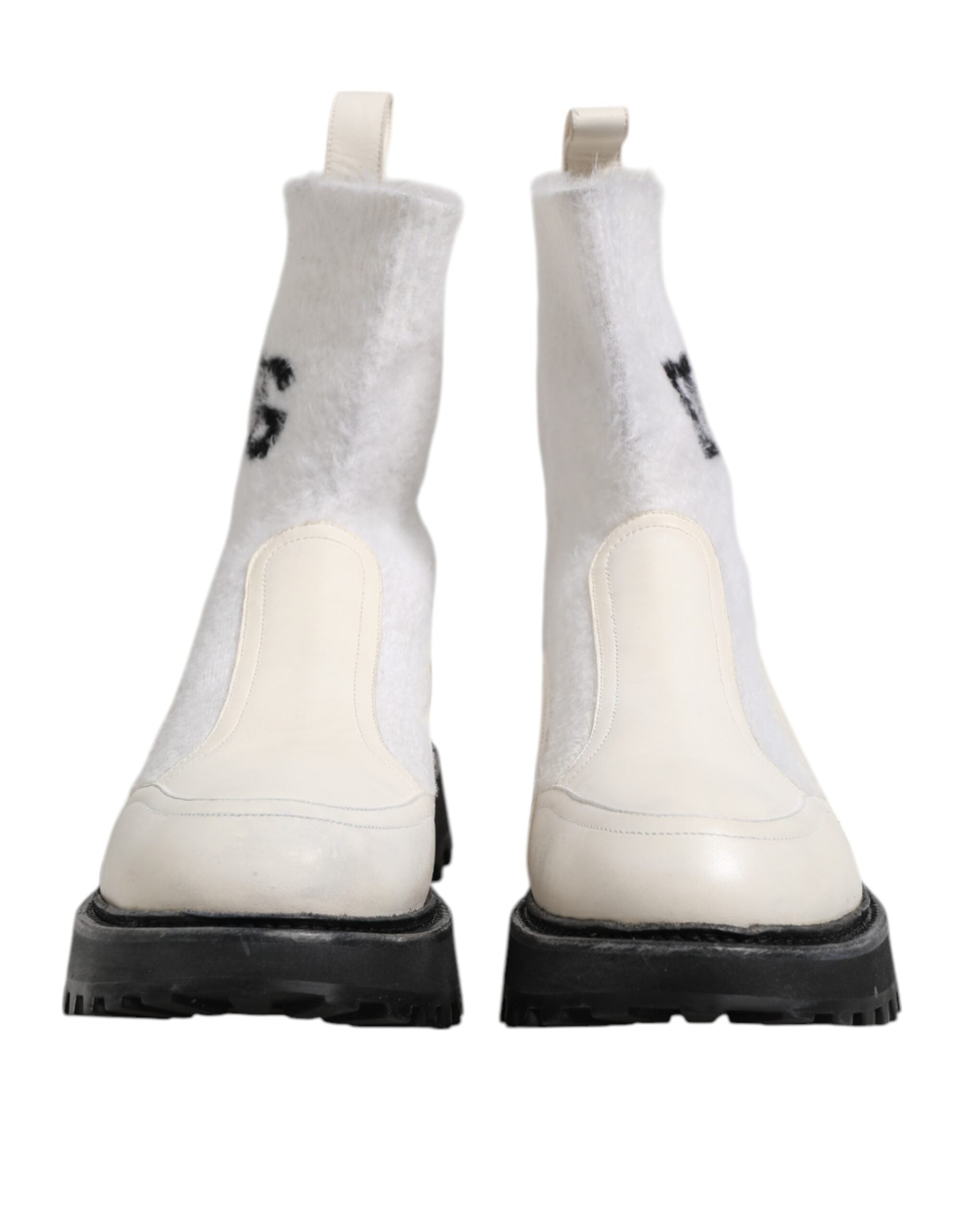 Dolce & Gabbana White Beige DG Logo Mid Calf Boots Shoes