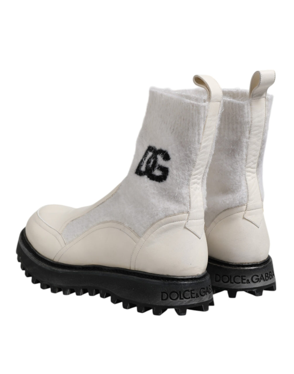 Dolce & Gabbana White Beige DG Logo Mid Calf Boots Shoes