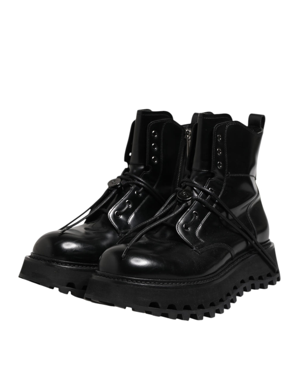Dolce & Gabbana Black Leather Logo Ankle Boots Lace Up Shoes