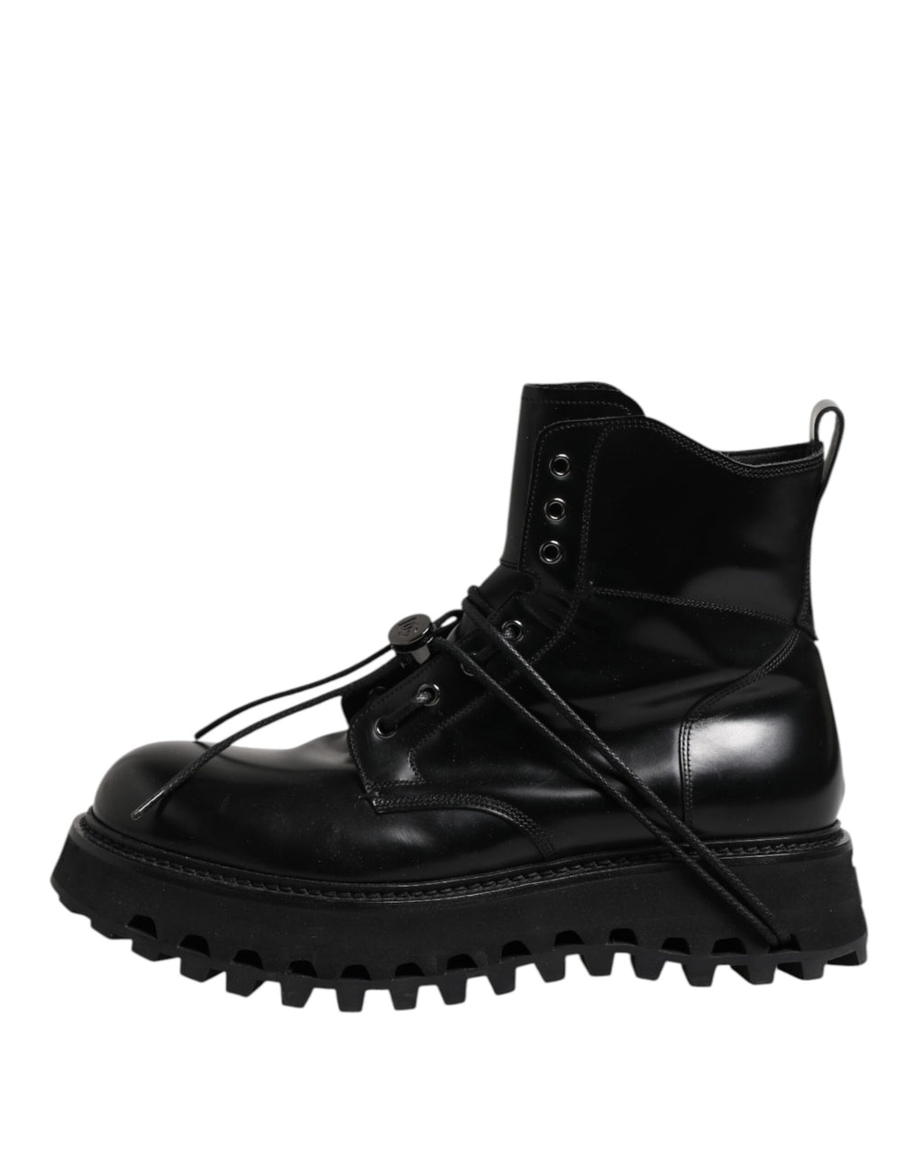 Dolce & Gabbana Black Leather Logo Ankle Boots Lace Up Shoes