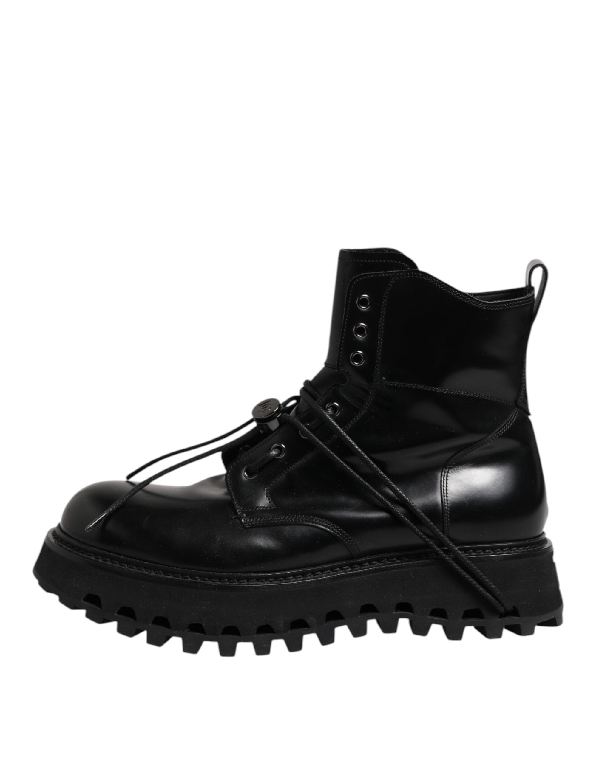 Dolce & Gabbana Black Leather Logo Ankle Boots Lace Up Shoes