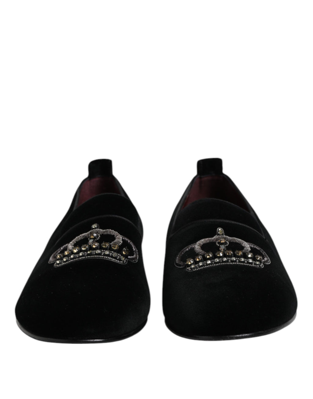 Dolce & Gabbana Black Velvet Crystal Crown Loafers Dress Shoes