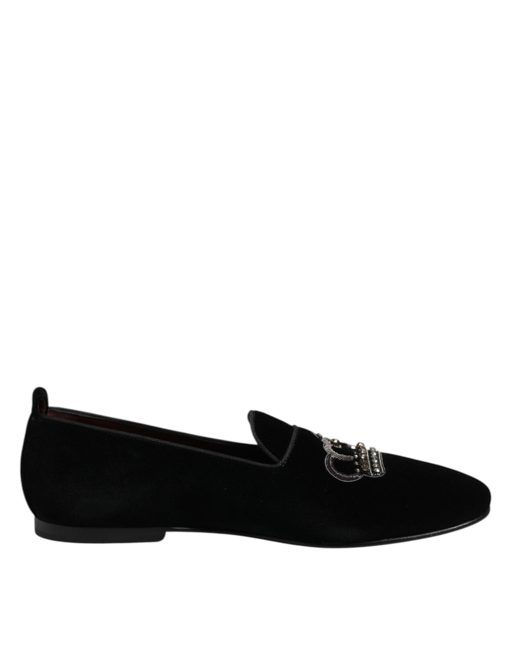 Dolce & Gabbana Black Velvet Crystal Crown Loafers Dress Shoes