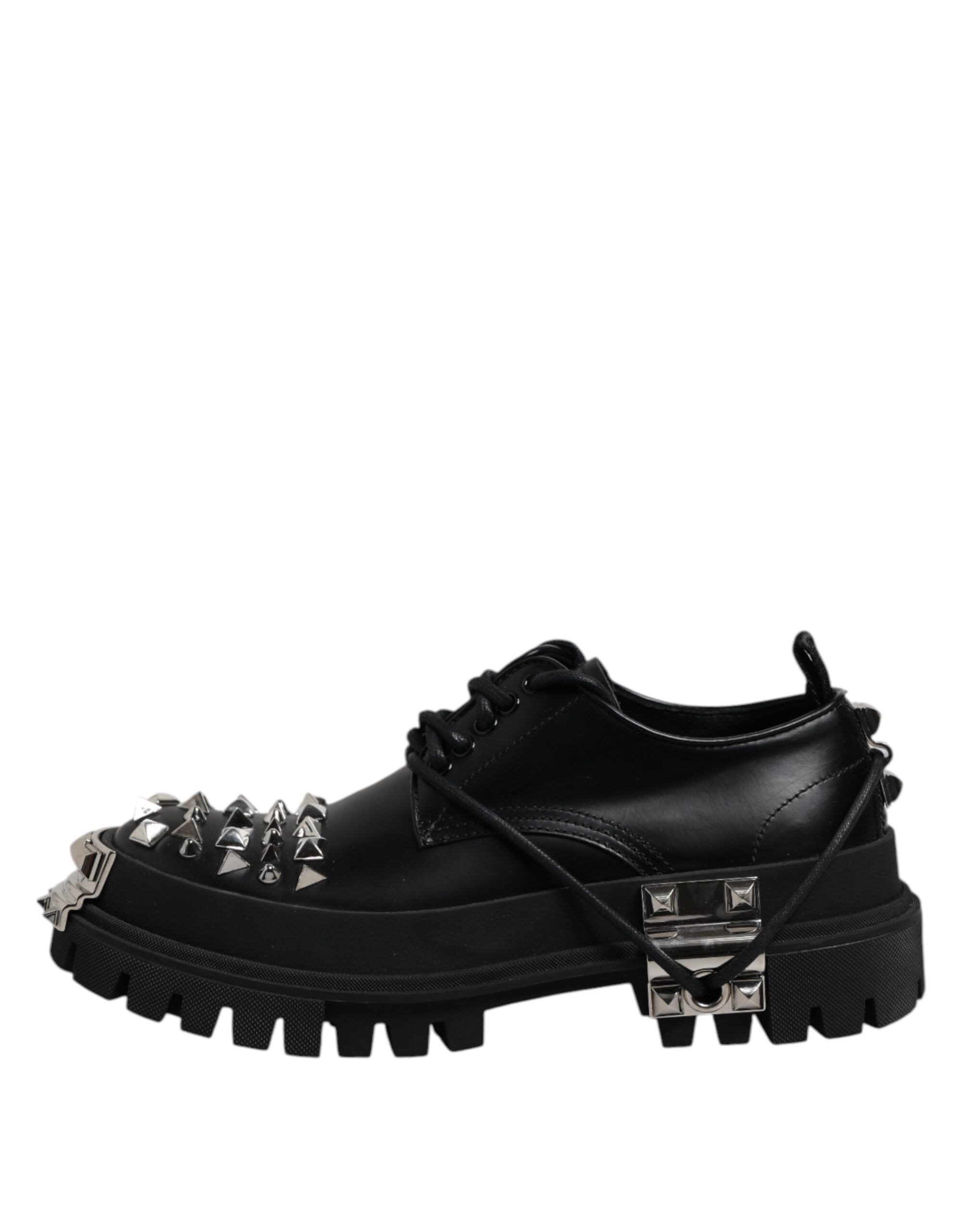 Dolce & Gabbana Black Leather Embellished Trekking Derby Shoes