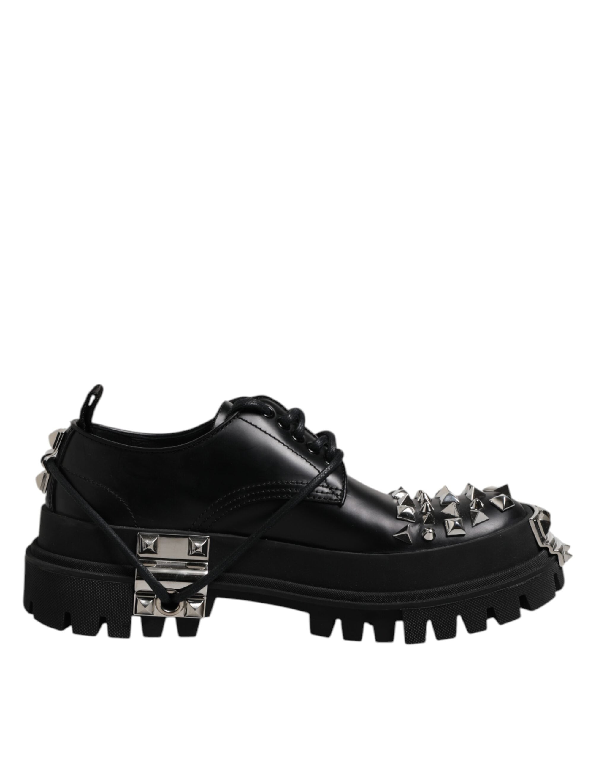 Dolce & Gabbana Black Leather Embellished Trekking Derby Shoes