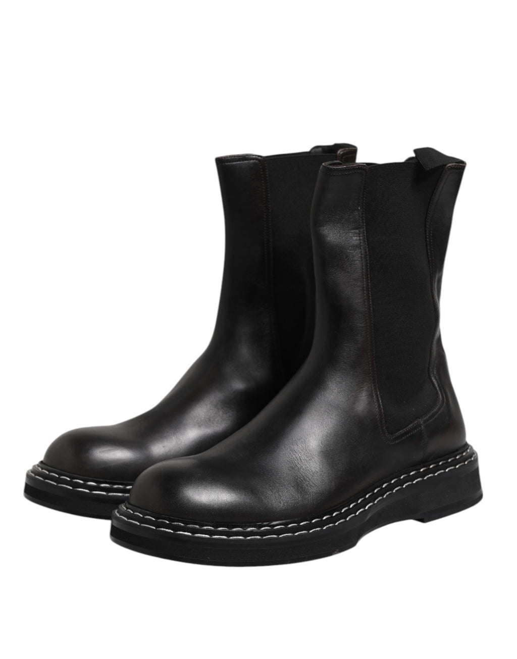 Dolce & Gabbana Black Leather Mid Calf Boots Flats Shoes
