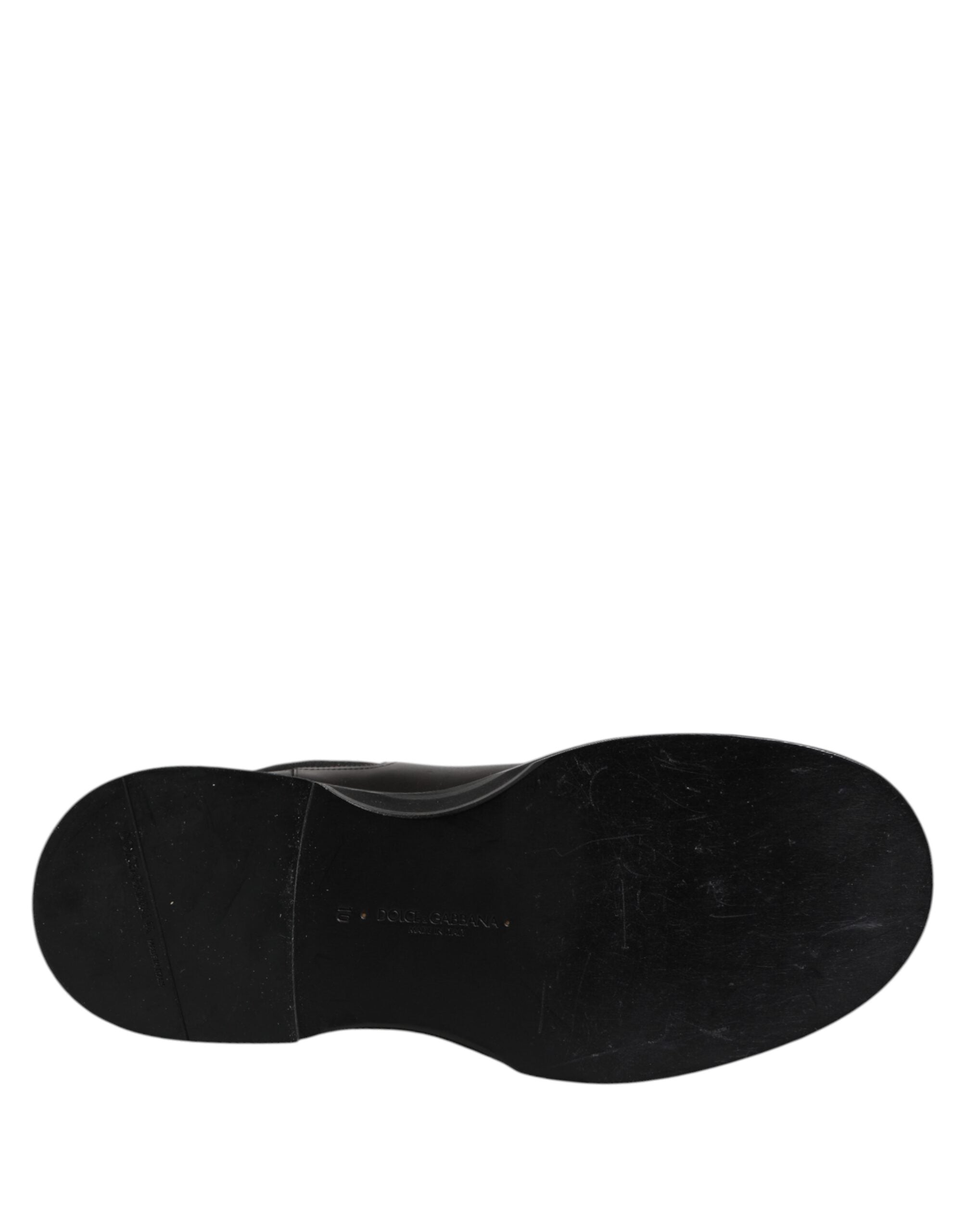 Dolce & Gabbana Black Leather Mid Calf Boots Flats Shoes