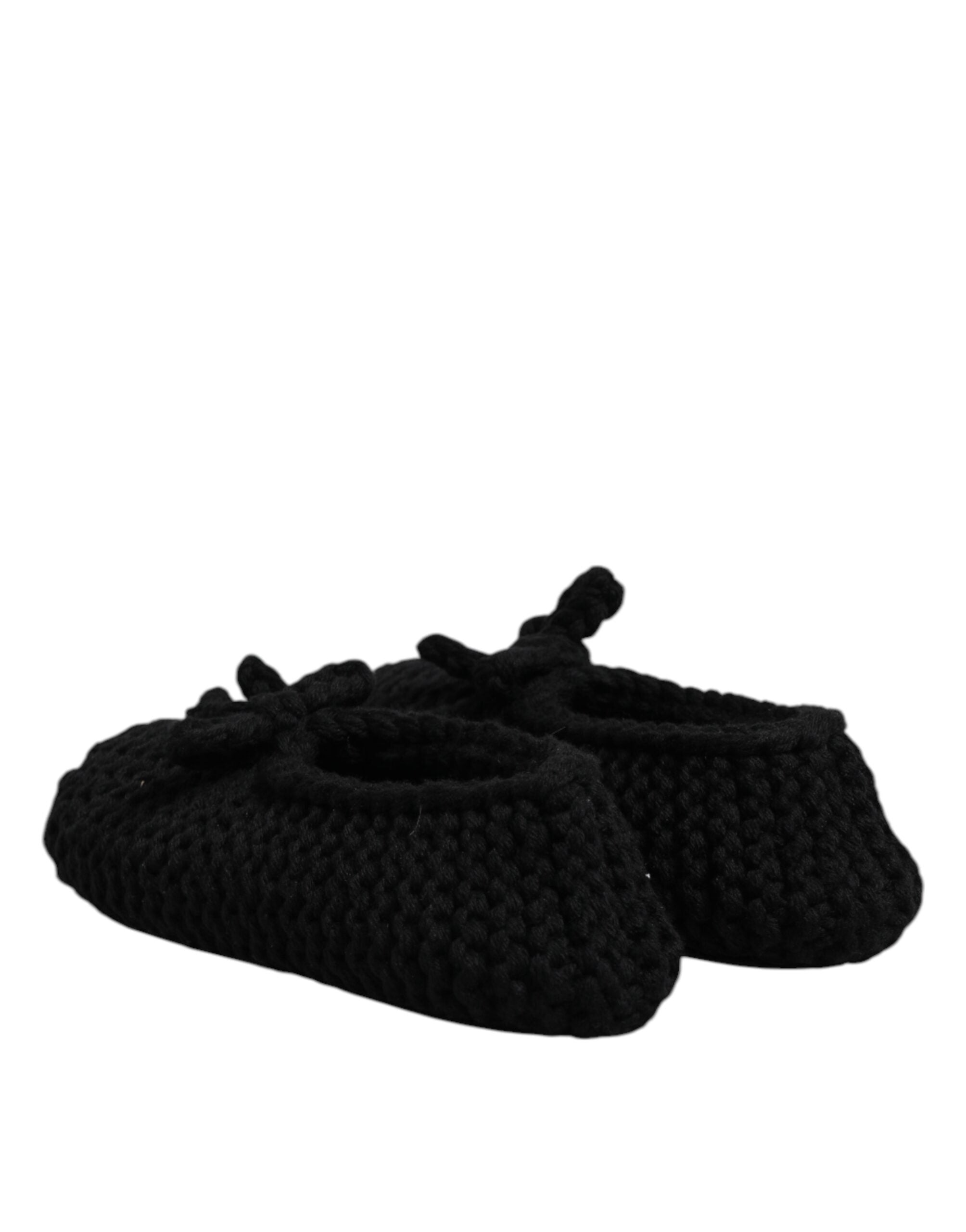 Dolce & Gabbana Black Wool Slip On Flats Ballerina Shoes