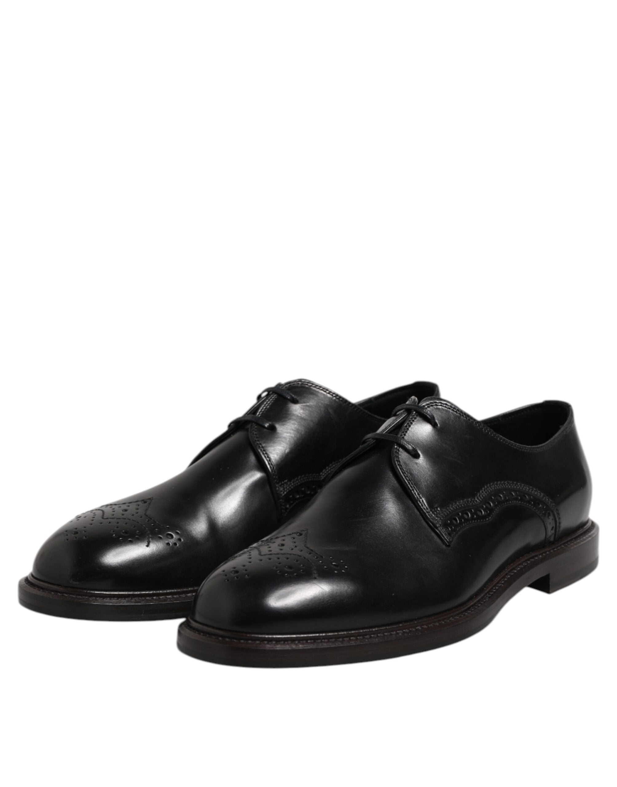 Dolce & Gabbana Black Leather Derby Wingtip Formal Shoes