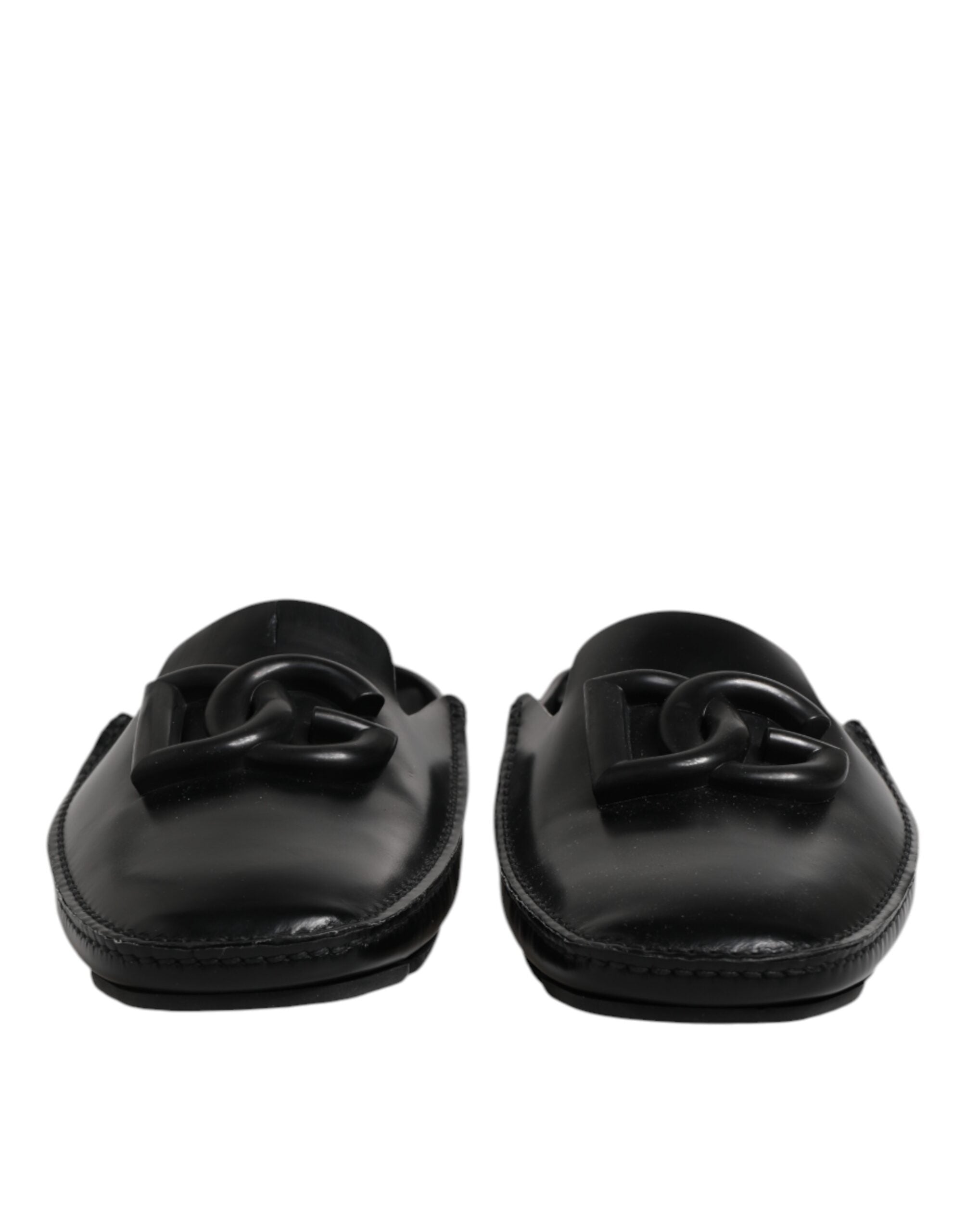 Dolce & Gabbana Black Logo Leather Men Slip On Sandals Shoes
