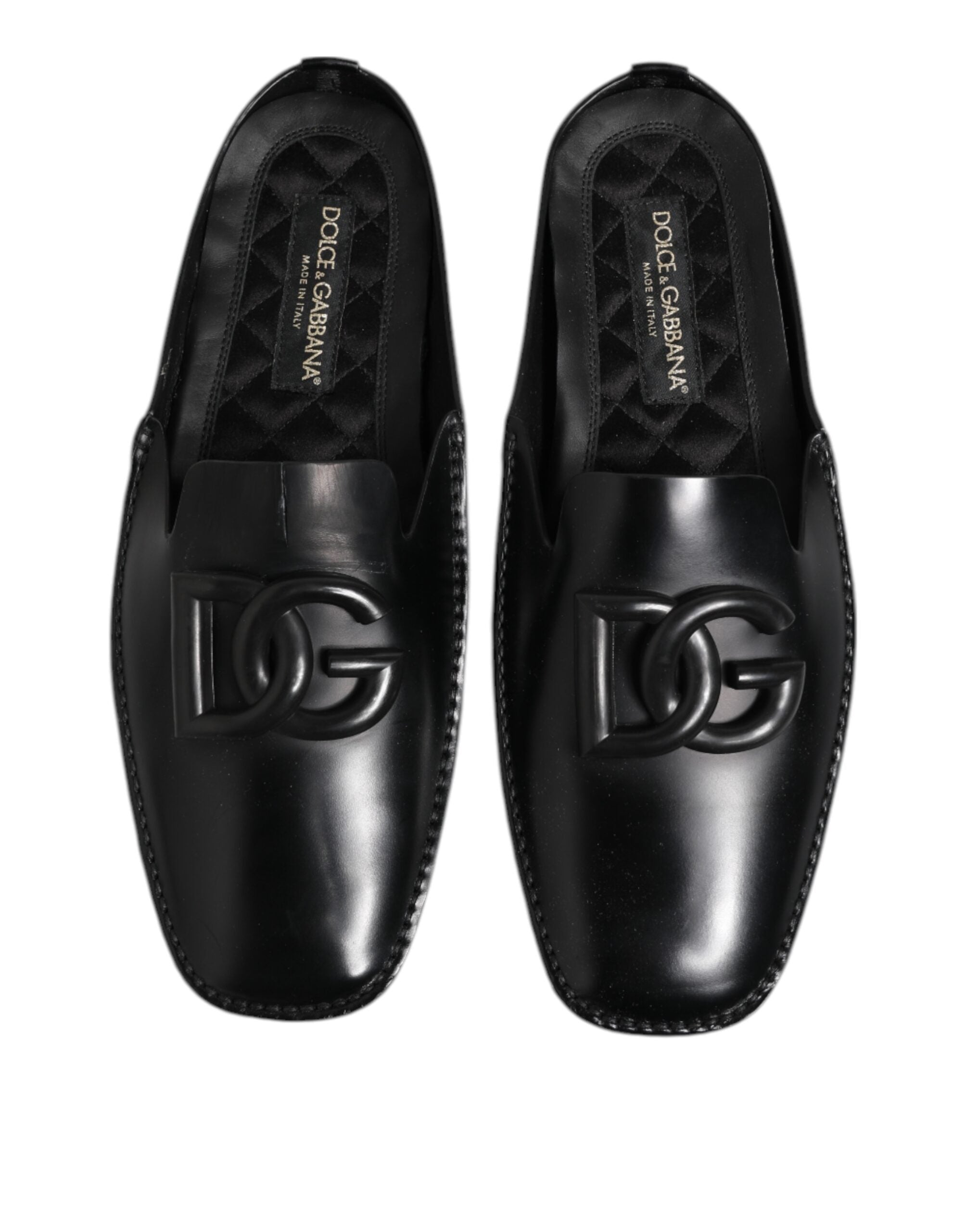 Dolce & Gabbana Black Logo Leather Men Slip On Sandals Shoes