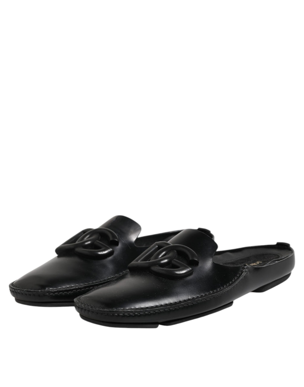 Dolce & Gabbana Black Logo Leather Men Slip On Sandals Shoes
