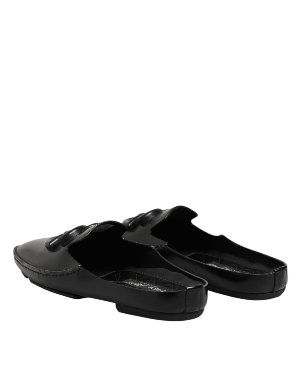 Dolce & Gabbana Black Logo Leather Men Slip On Sandals Shoes