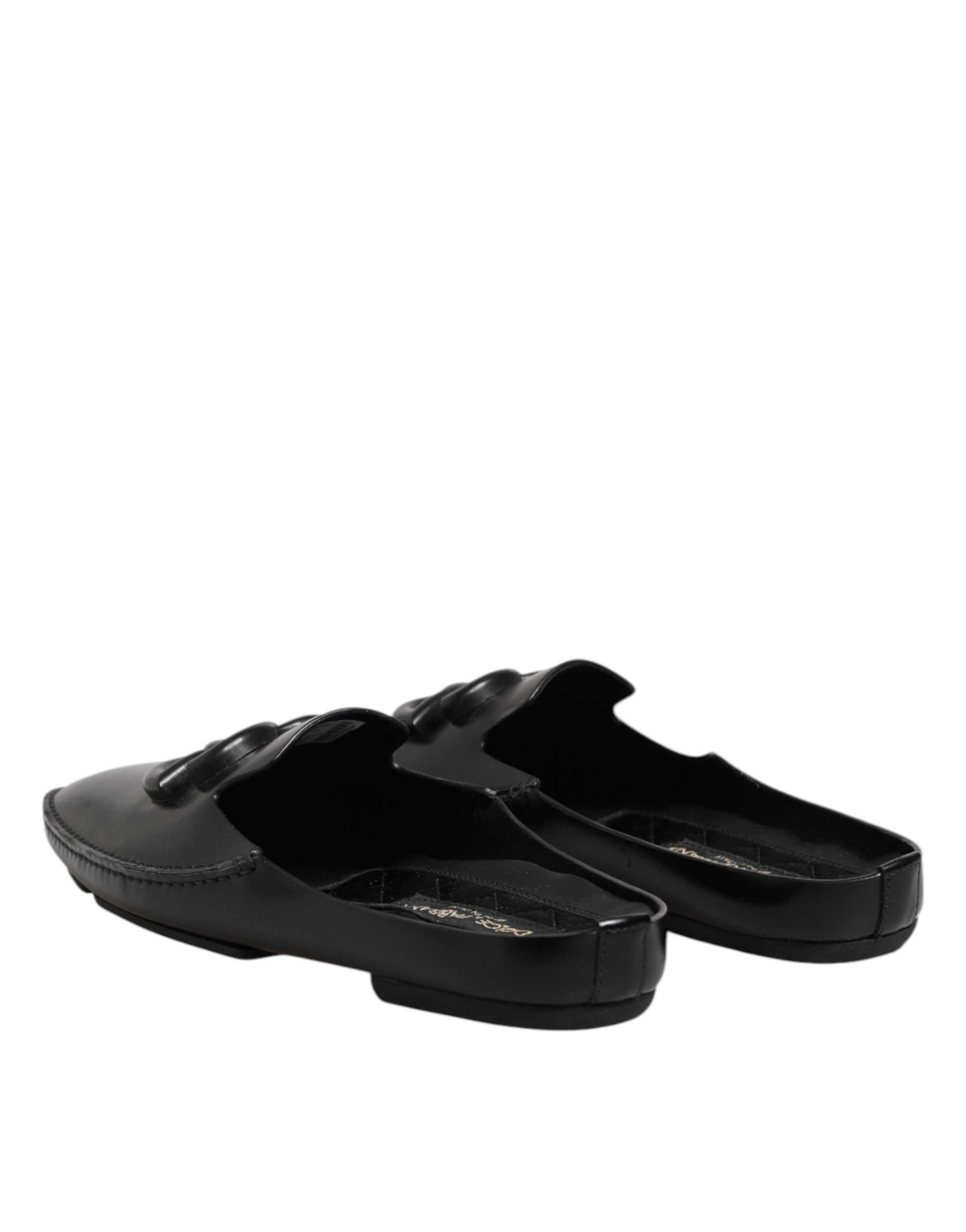 Dolce & Gabbana Black Logo Leather Men Slip On Sandals Shoes