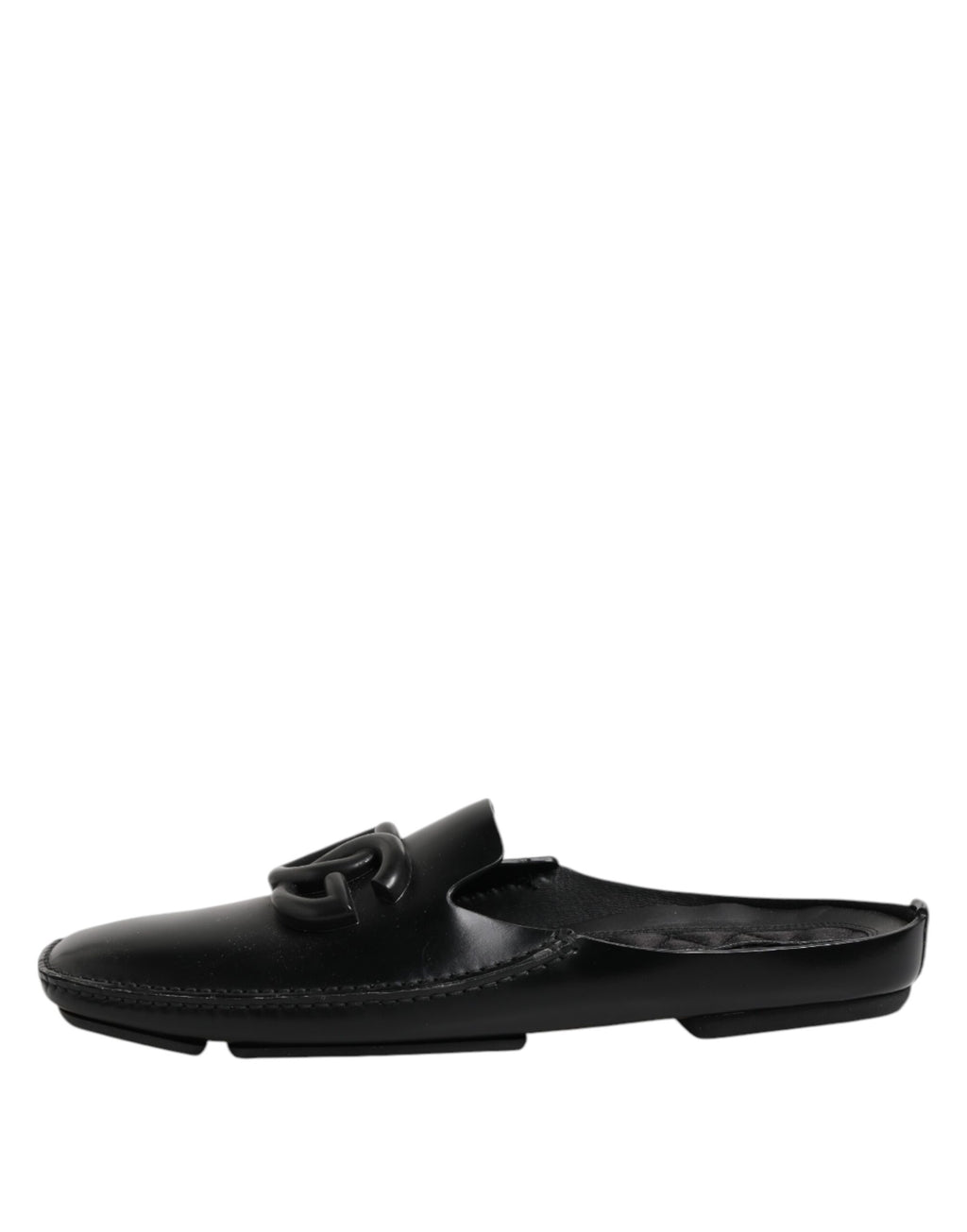 Dolce & Gabbana Black Logo Leather Men Slip On Sandals Shoes