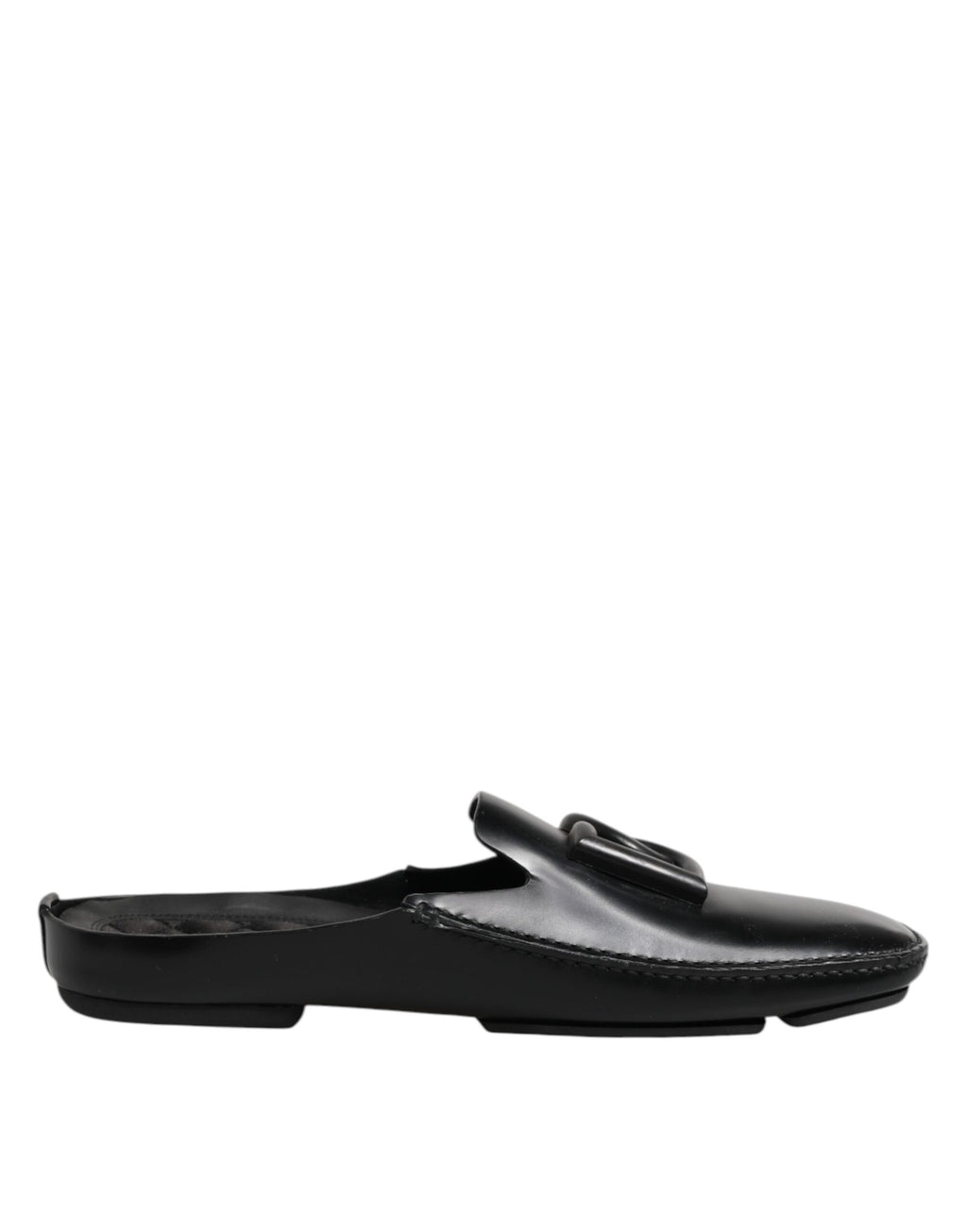 Dolce & Gabbana Black Logo Leather Men Slip On Sandals Shoes
