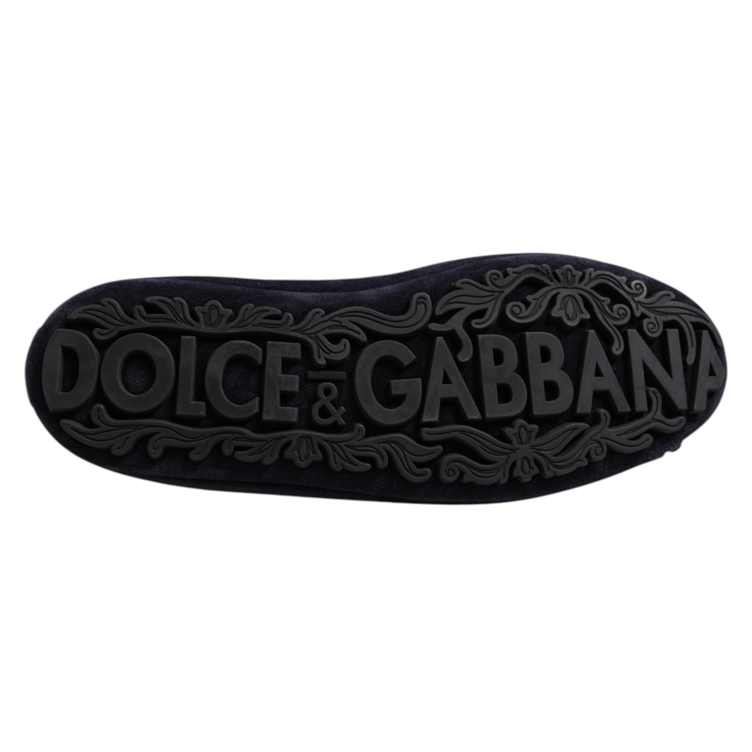 Dolce & Gabbana Blue Suede Crown Crystal Loafers Dress Shoes