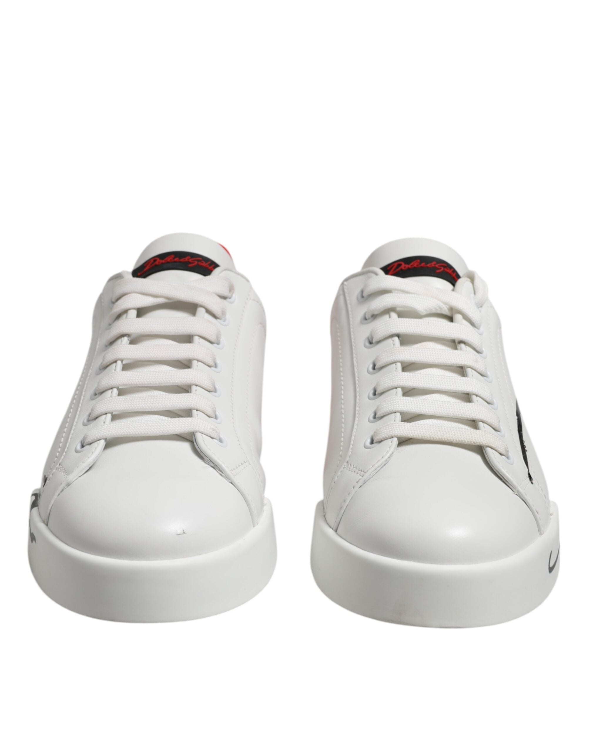 Dolce & Gabbana White Red Logo Low Top Leather Sneakers Shoes