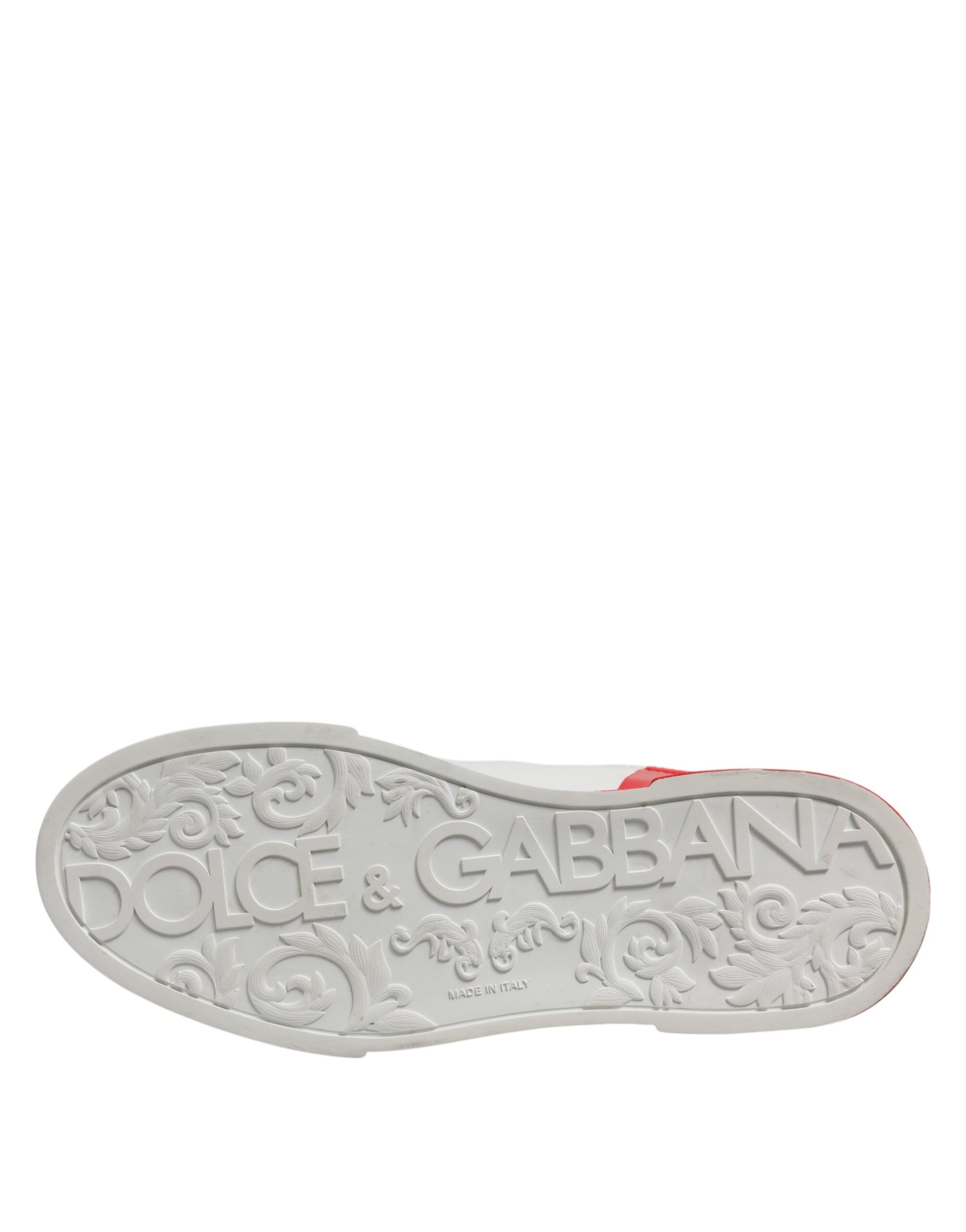 Dolce & Gabbana White Red Logo Low Top Leather Sneakers Shoes