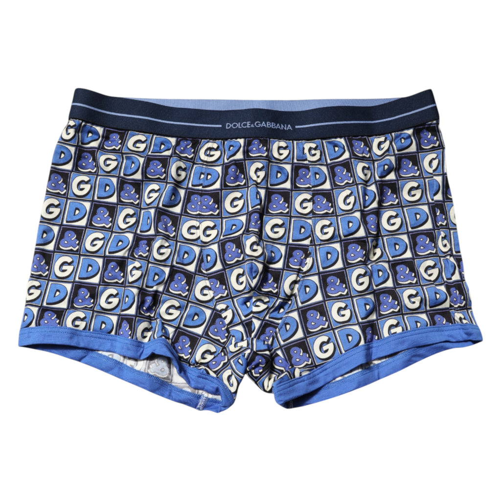 Dolce & Gabbana Blue Cotton Logo Print Regular Boxer Underwear