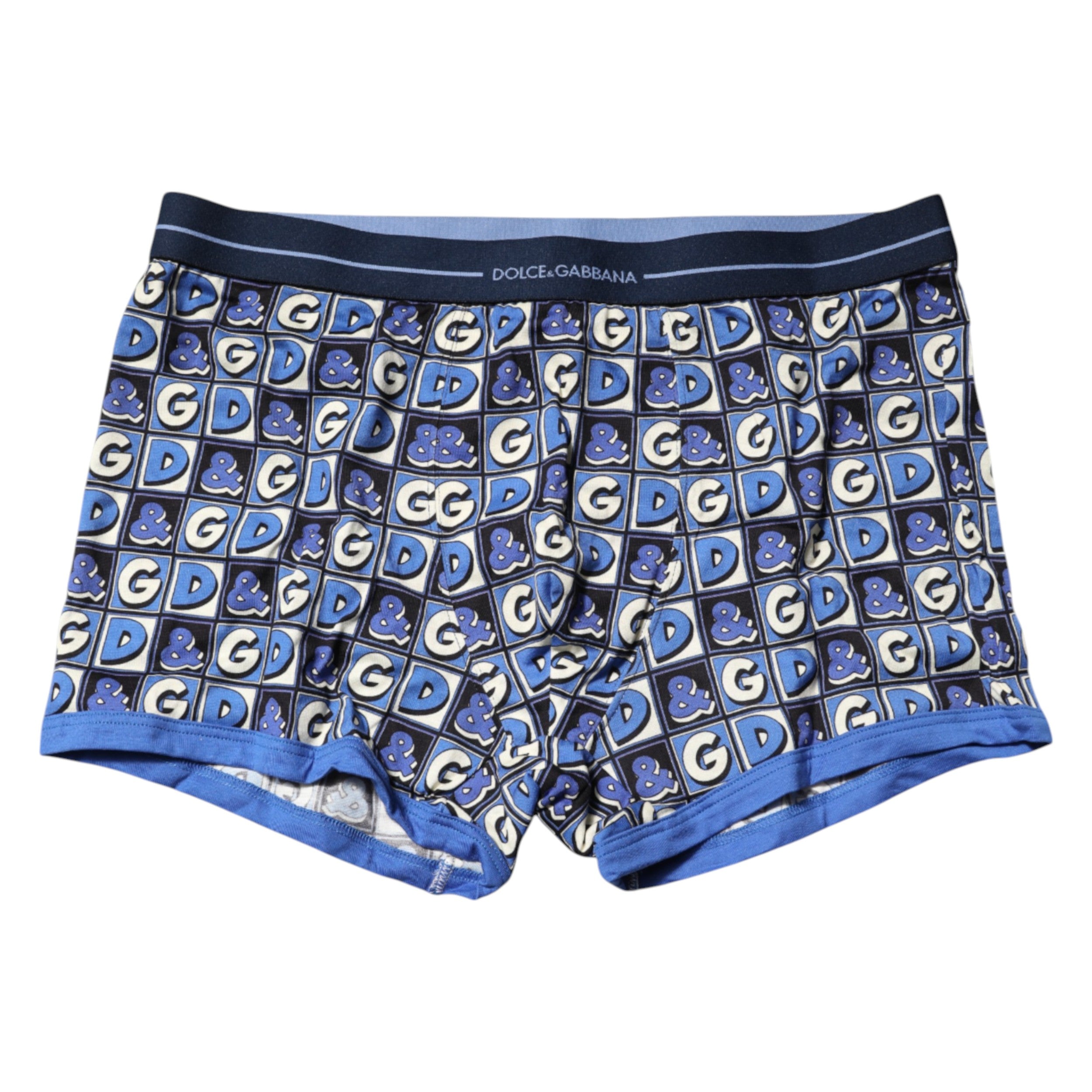 Dolce & Gabbana Blue Cotton Logo Print Regular Boxer Underwear