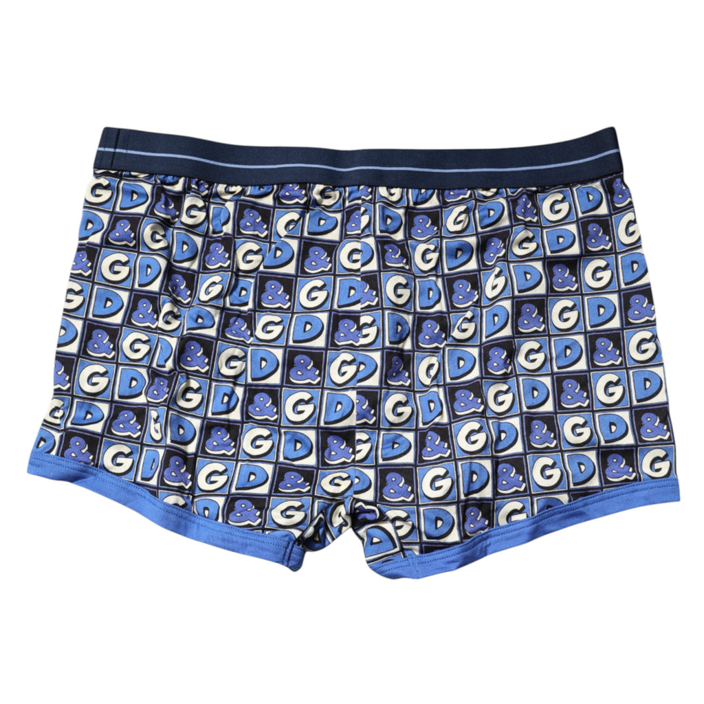 Dolce & Gabbana Blue Cotton Logo Print Regular Boxer Underwear