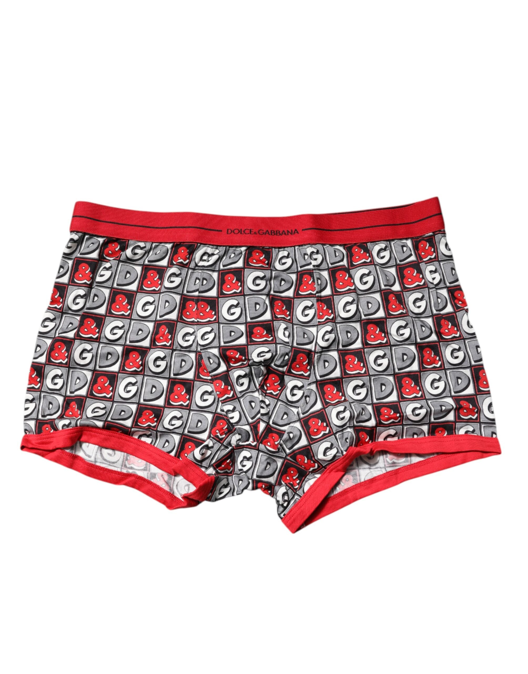 Dolce & Gabbana Red Cotton Logo Print Regular Boxer Underwear
