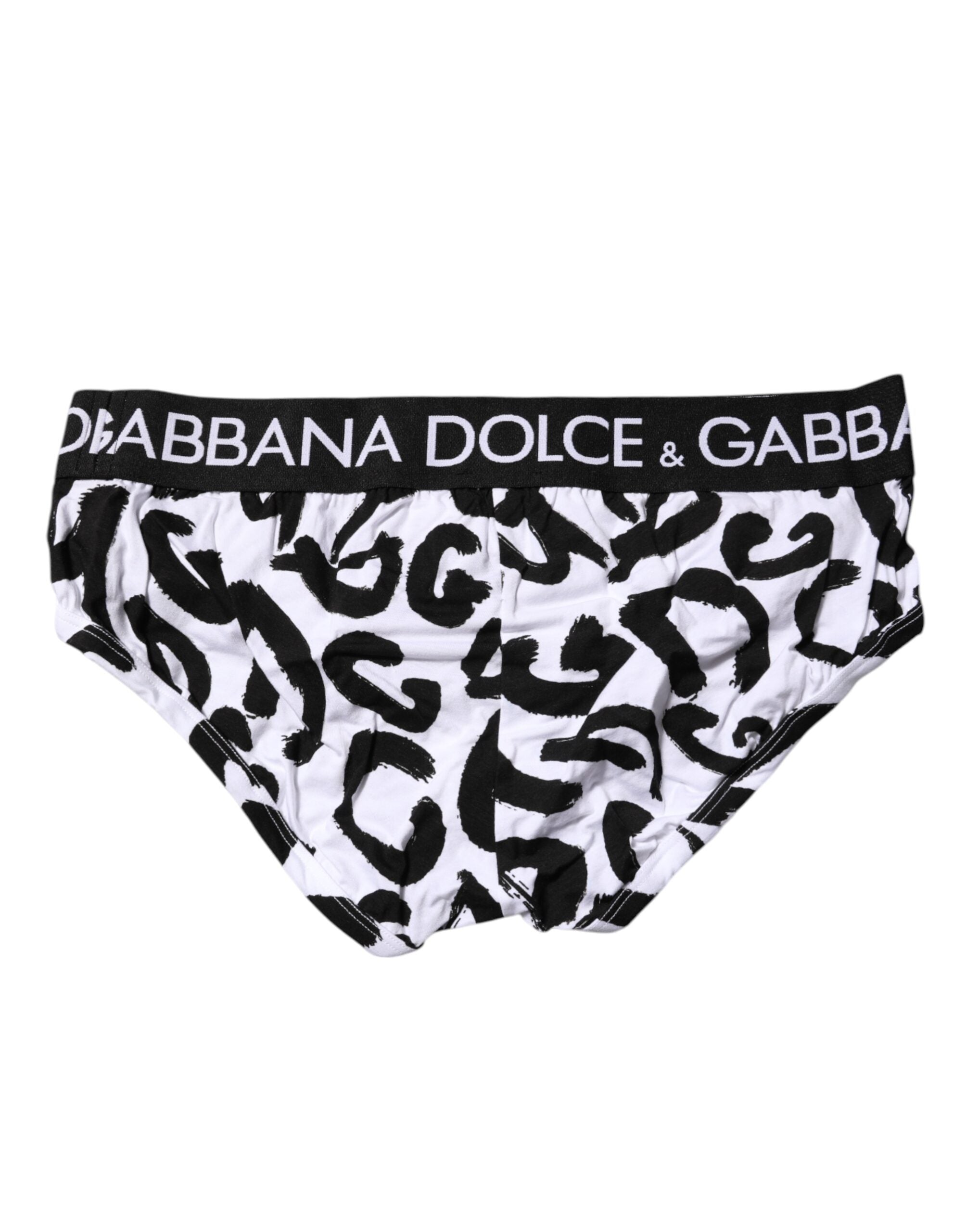 Dolce & Gabbana Black White Logo Print Regular Brief Underwear