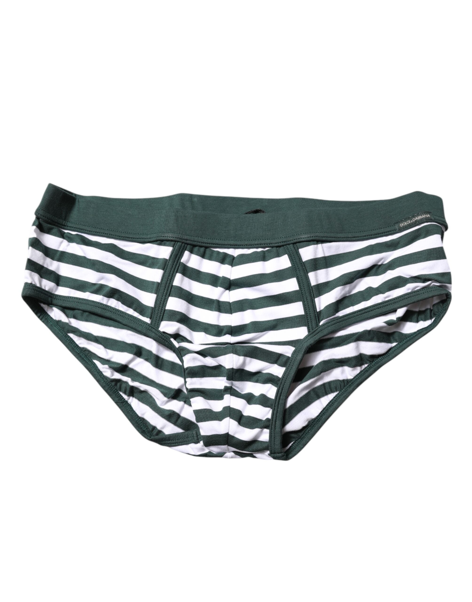 Dolce & Gabbana Green White Striped Men Regular Brief Underwear