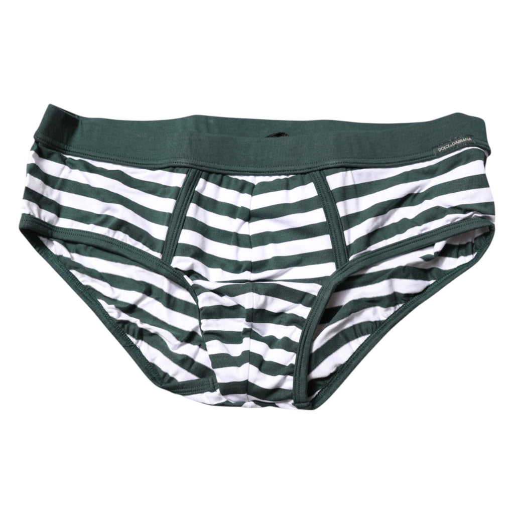 Dolce & Gabbana Green White Striped Men Regular Brief Underwear
