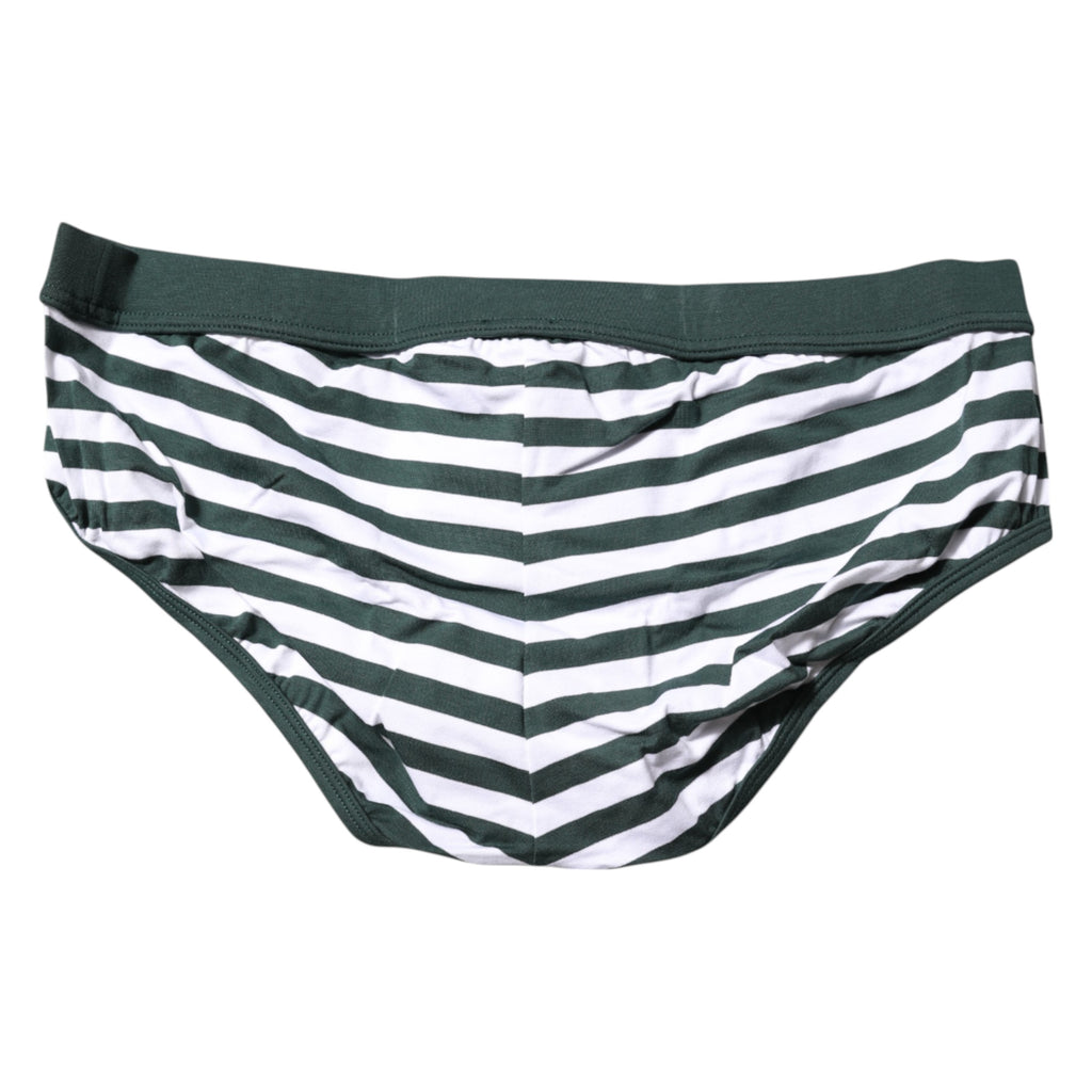 Dolce & Gabbana Green White Striped Men Regular Brief Underwear
