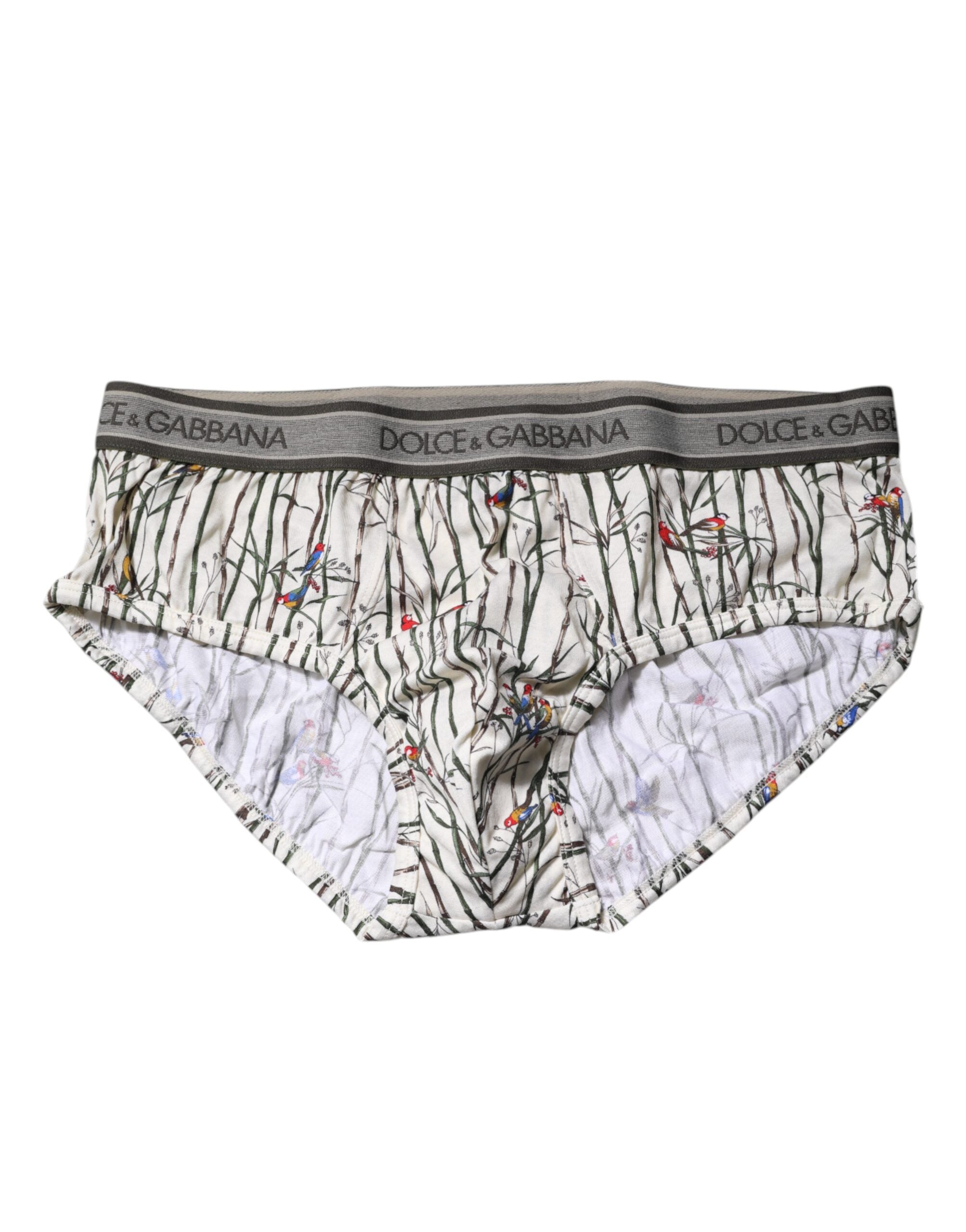 Dolce & Gabbana Ivory Bird Print Cotton Regular Brief Underwear