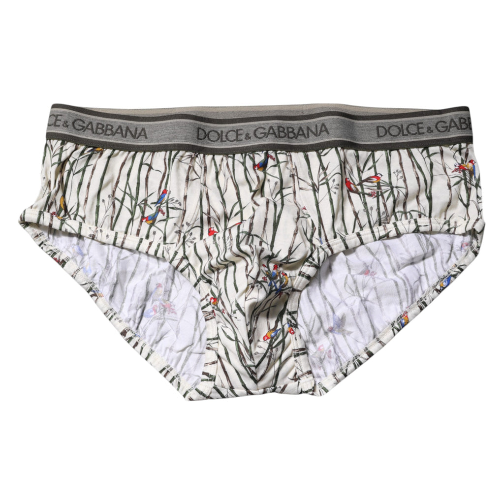 Dolce & Gabbana Ivory Bird Print Cotton Regular Brief Underwear