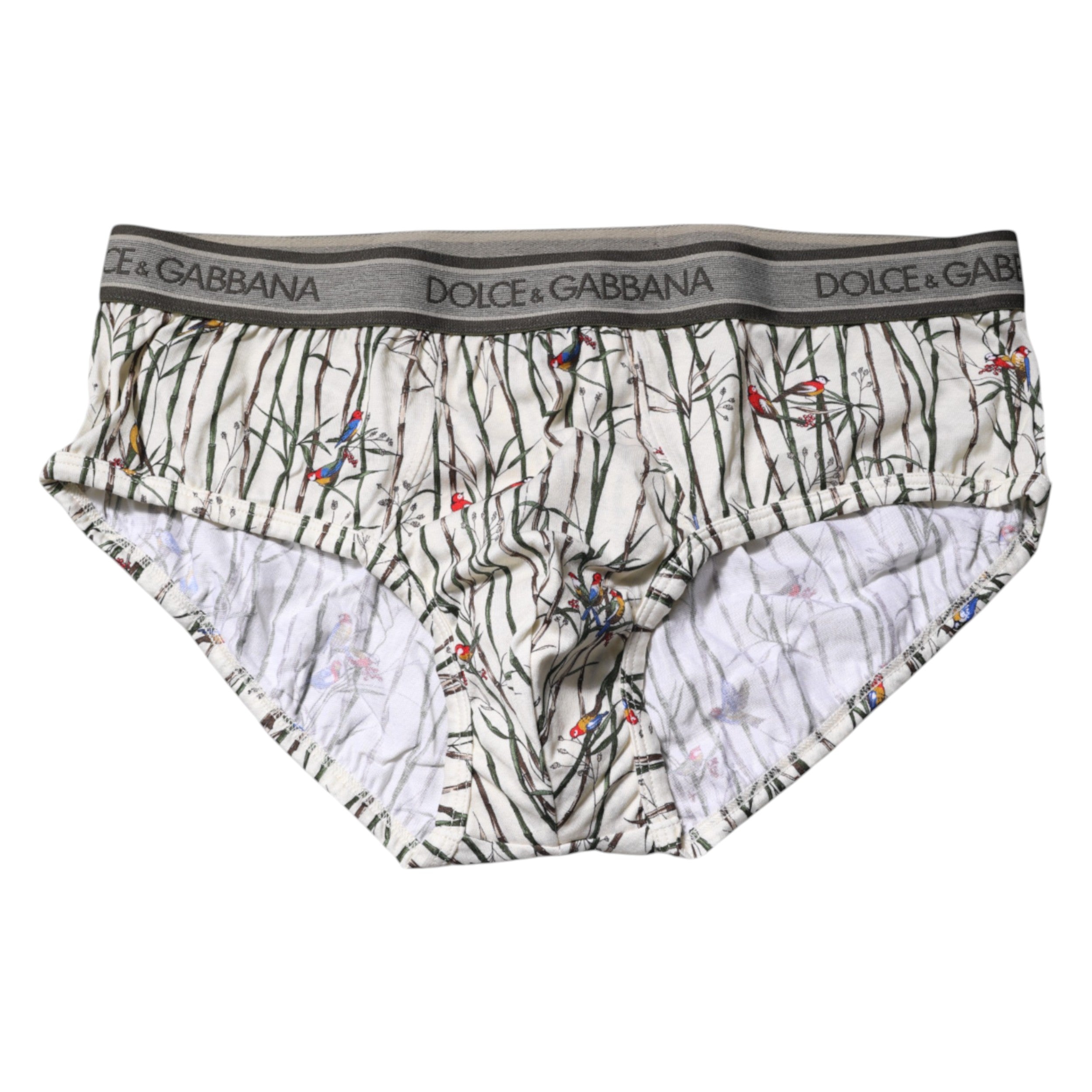 Dolce & Gabbana Ivory Bird Print Cotton Regular Brief Underwear