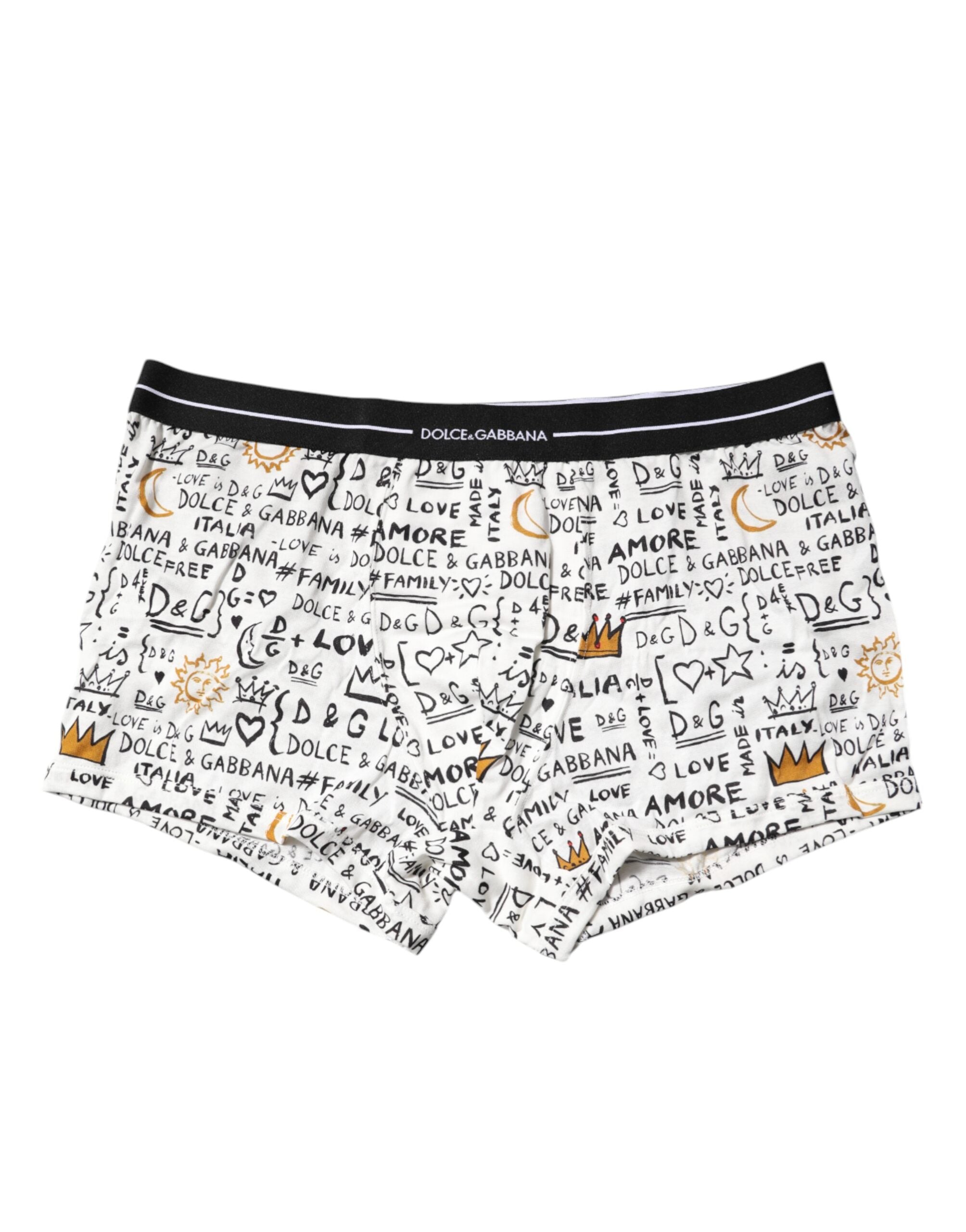 Dolce & Gabbana White Printed Cotton Regular Boxer Underwear