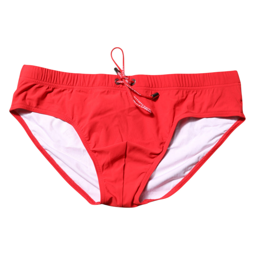 Dolce & Gabbana Red Logo Waist Men Beachwear Brief Swimwear