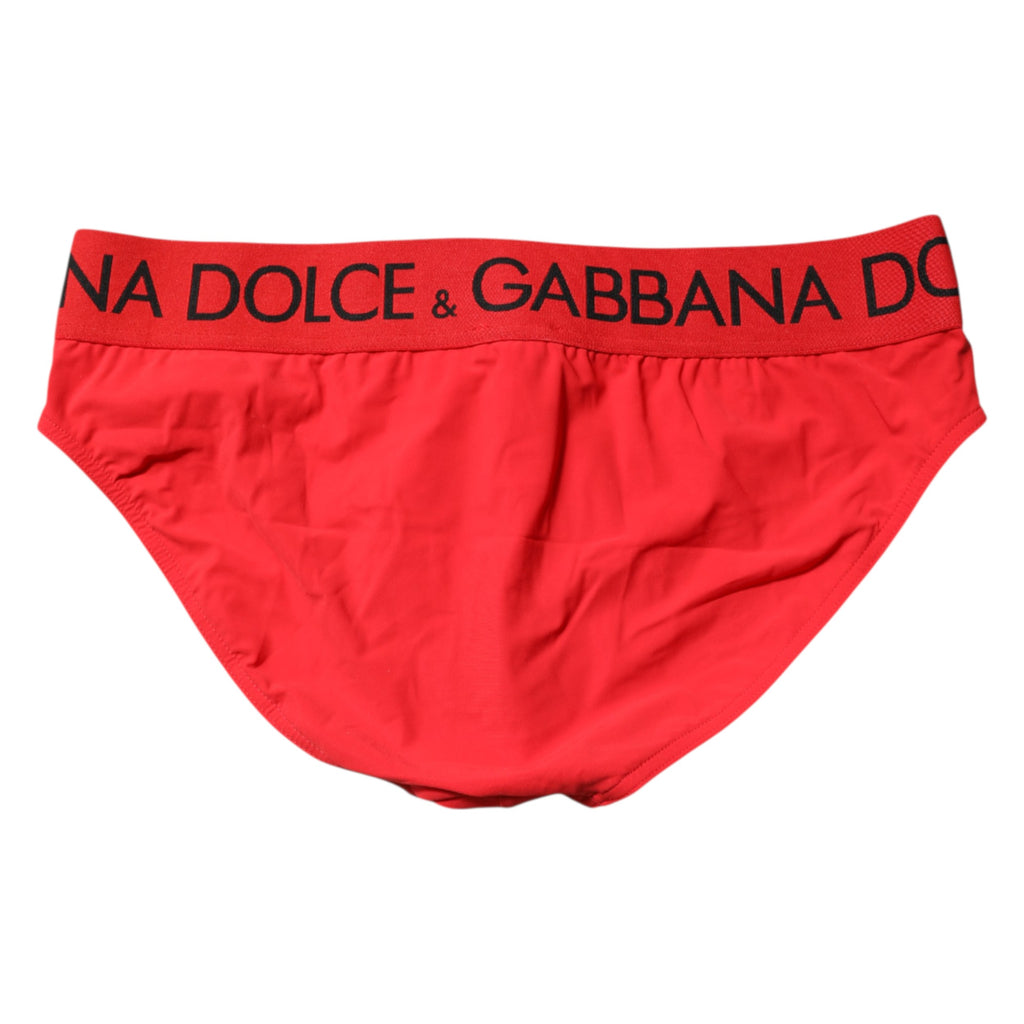 Dolce & Gabbana Red Logo Waist Men Beachwear Brief Swimwear