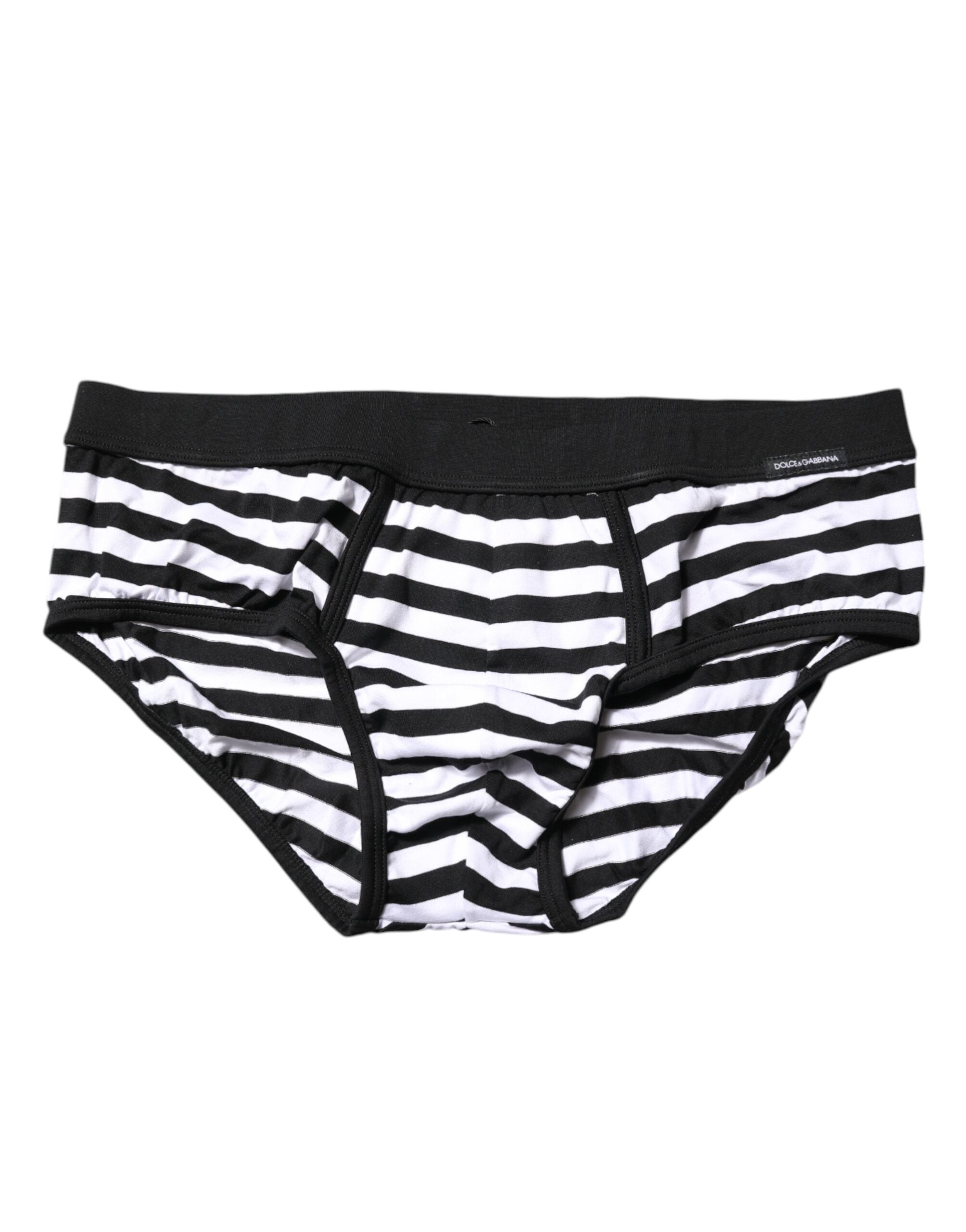 Dolce & Gabbana Black White Striped Men Regular Brief Underwear