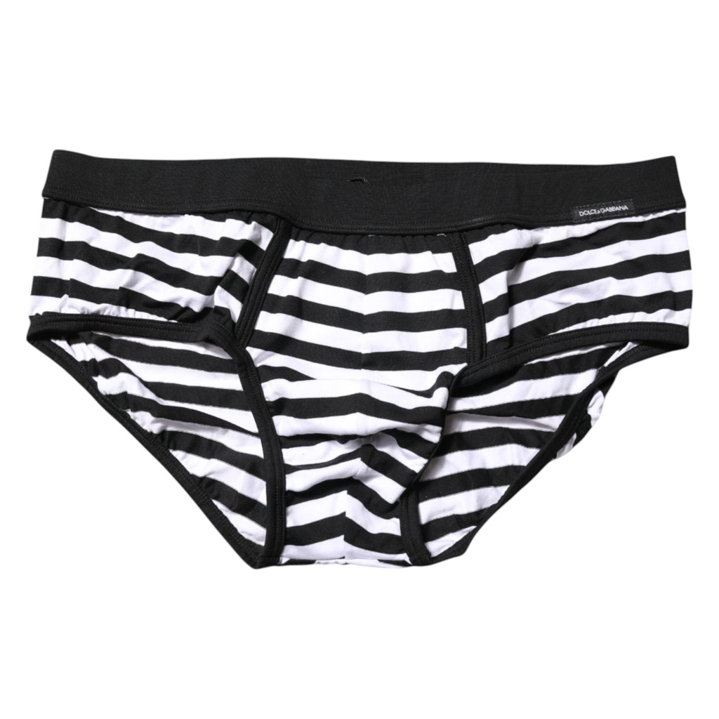 Dolce & Gabbana Black White Striped Men Regular Brief Underwear